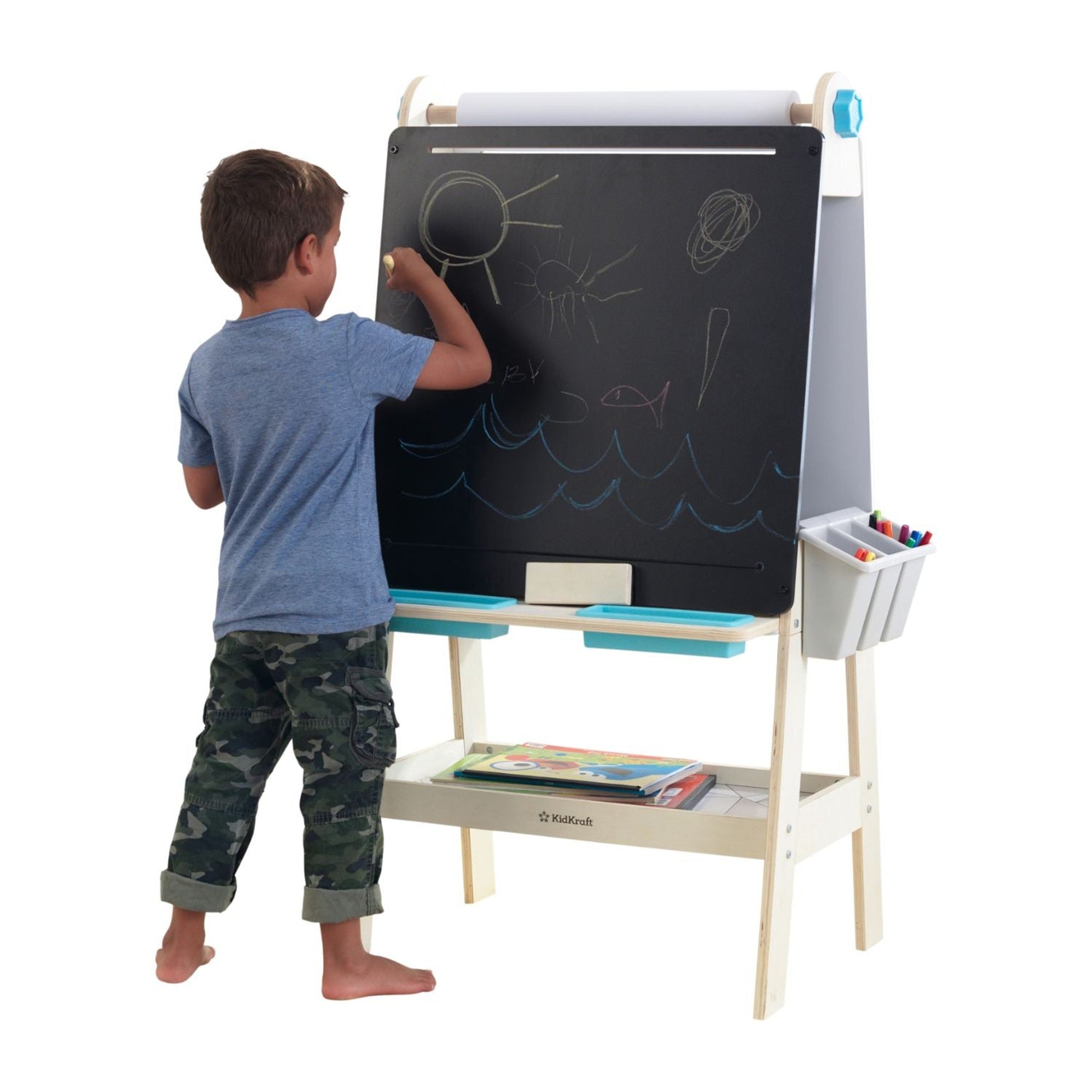 KidKraft Create N Play Art Easel - Double-Sided Wooden Kids Drawing Board with Chalkboard & Whiteboard - Perfect for Home, Classroom & Preschool Creative Play