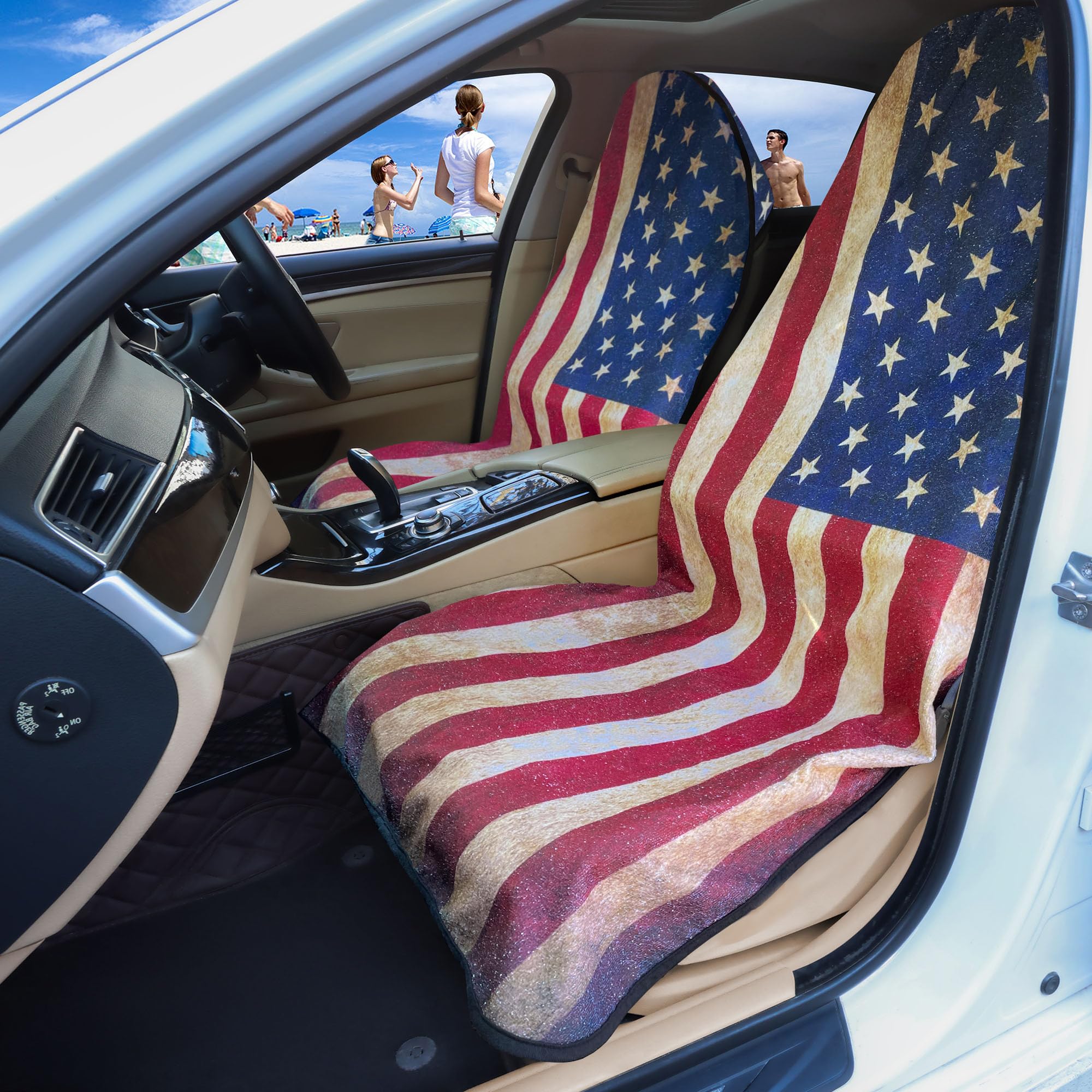 Universal Waterproof Car Seat Covers (2-Piece Set) - American Flag Design for Trucks, SUVs, Gym & Water Sports | Durable Protection for Pets, Athletes & Fitness Enthusiasts | Perfect for Outdoor Adventures, Daily Commutes & Workouts