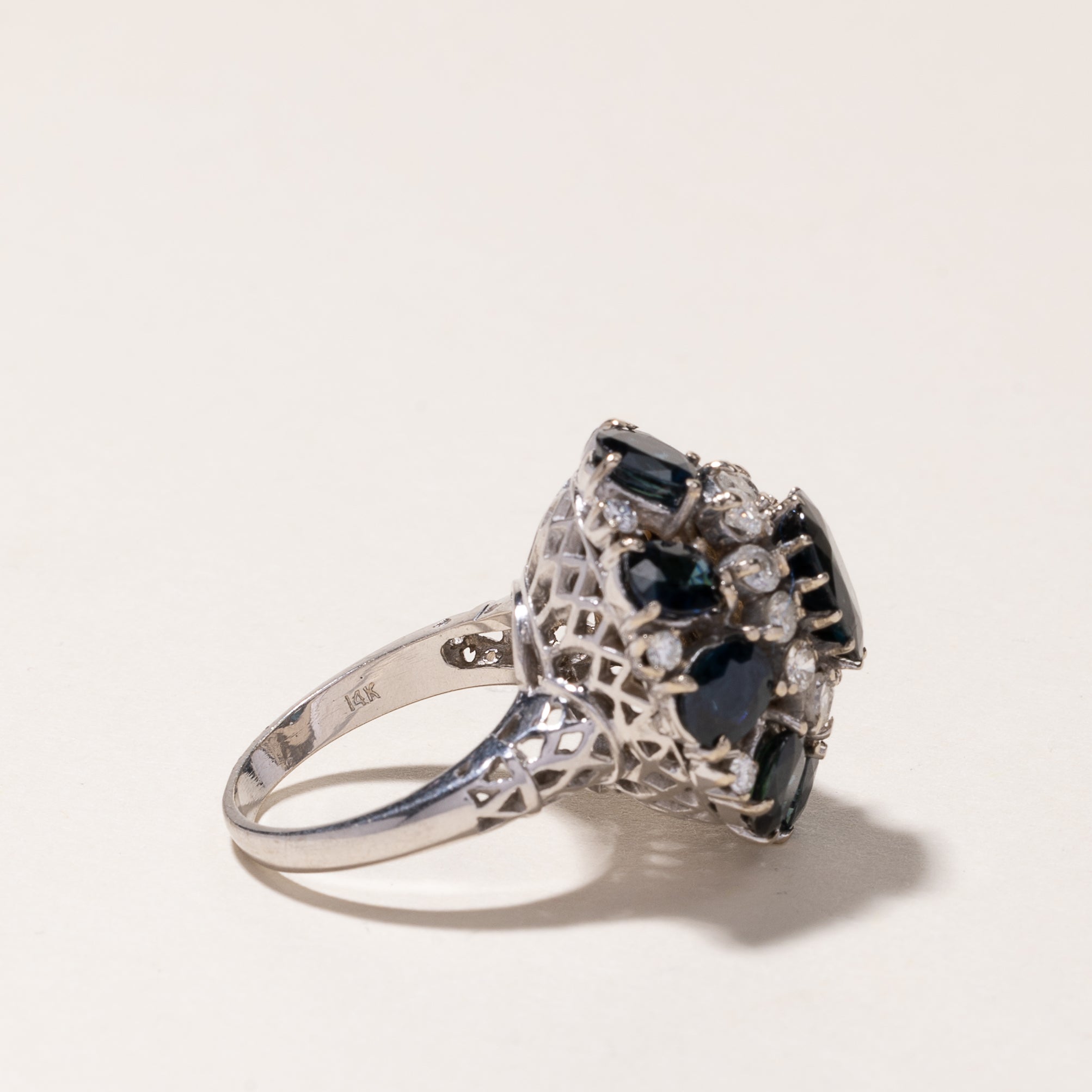 14K White Gold Sapphire & Diamond Ring - 9.32ctw Sapphire & 0.54ctw Diamond - Size 6.5 | Elegant Engagement Ring, Anniversary Gift, Wedding Jewelry for Women