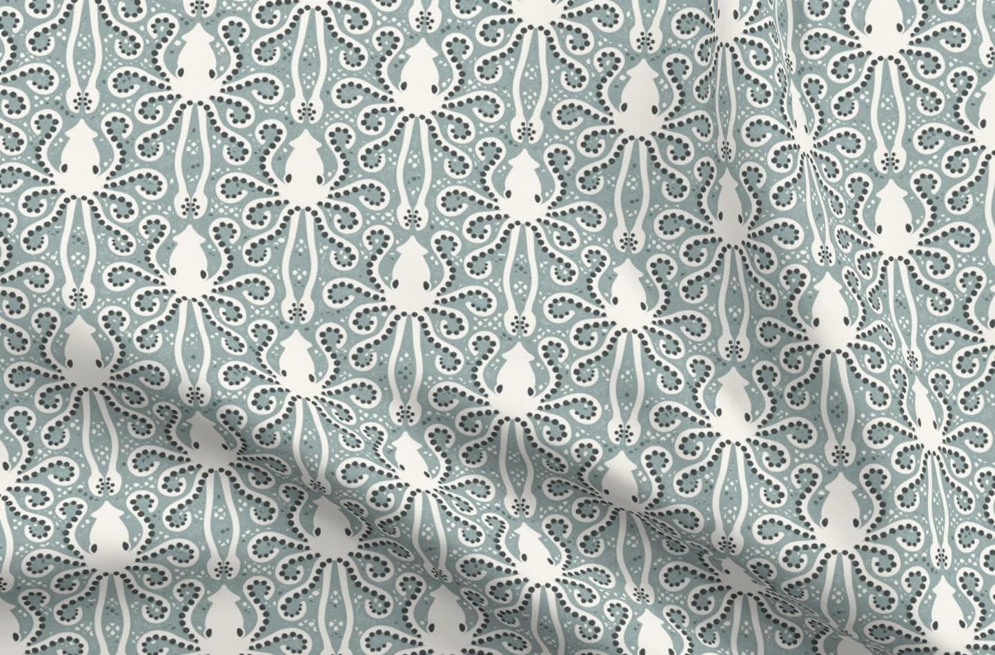 Organic Cotton Sateen Fabric with Medium Dots & Ocean Squid Print - Fat Quarter for Sewing, Quilting, Apparel & Home Decor | Perfect for DIY Crafts, Baby Clothes & Coastal-Themed Decorations