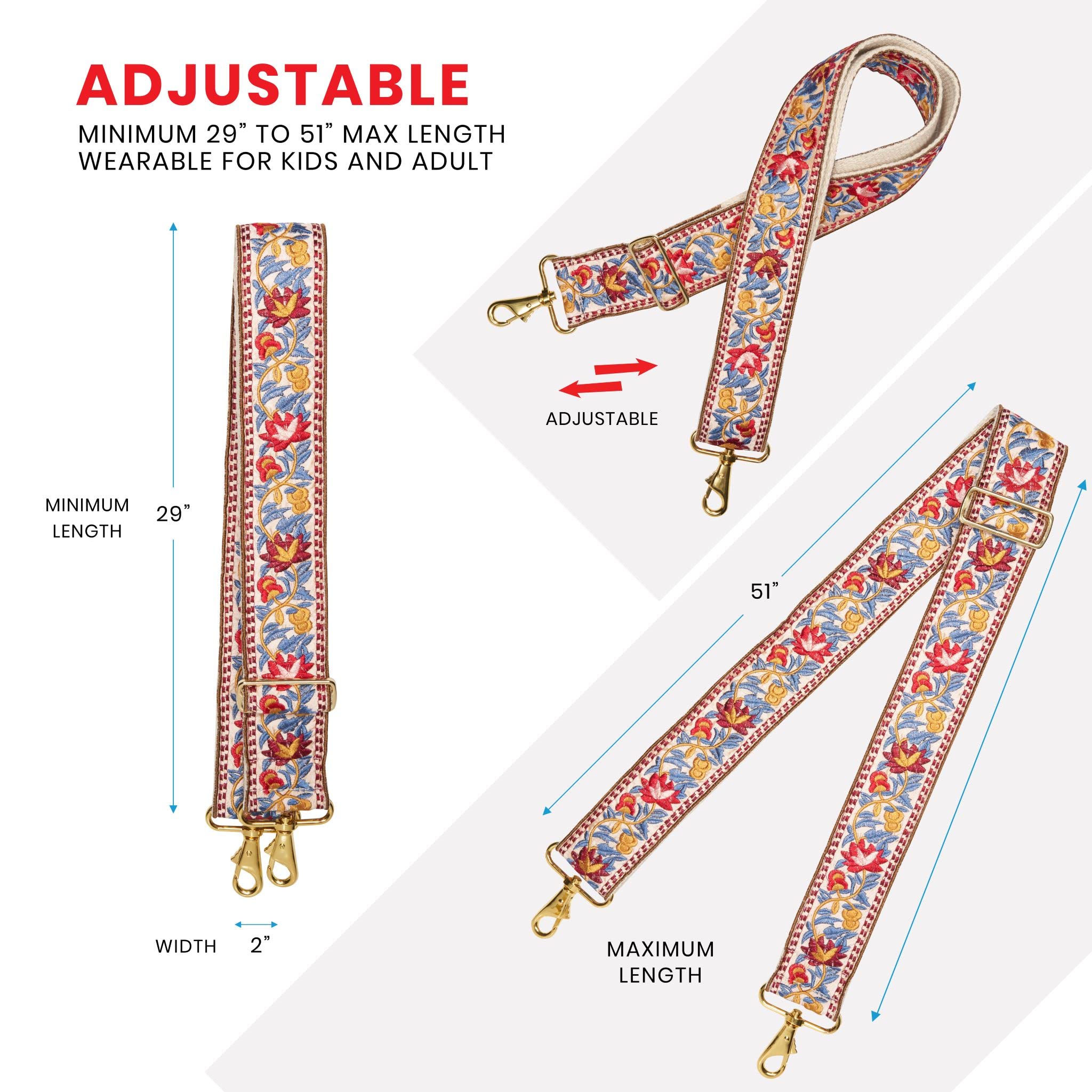 Art Tribute Adjustable Woven Handbag Strap - Replacement Purse & Crossbody Bag Strap for Women - Perfect for Shoulder Bags, Tote Bags & Guitar Cases