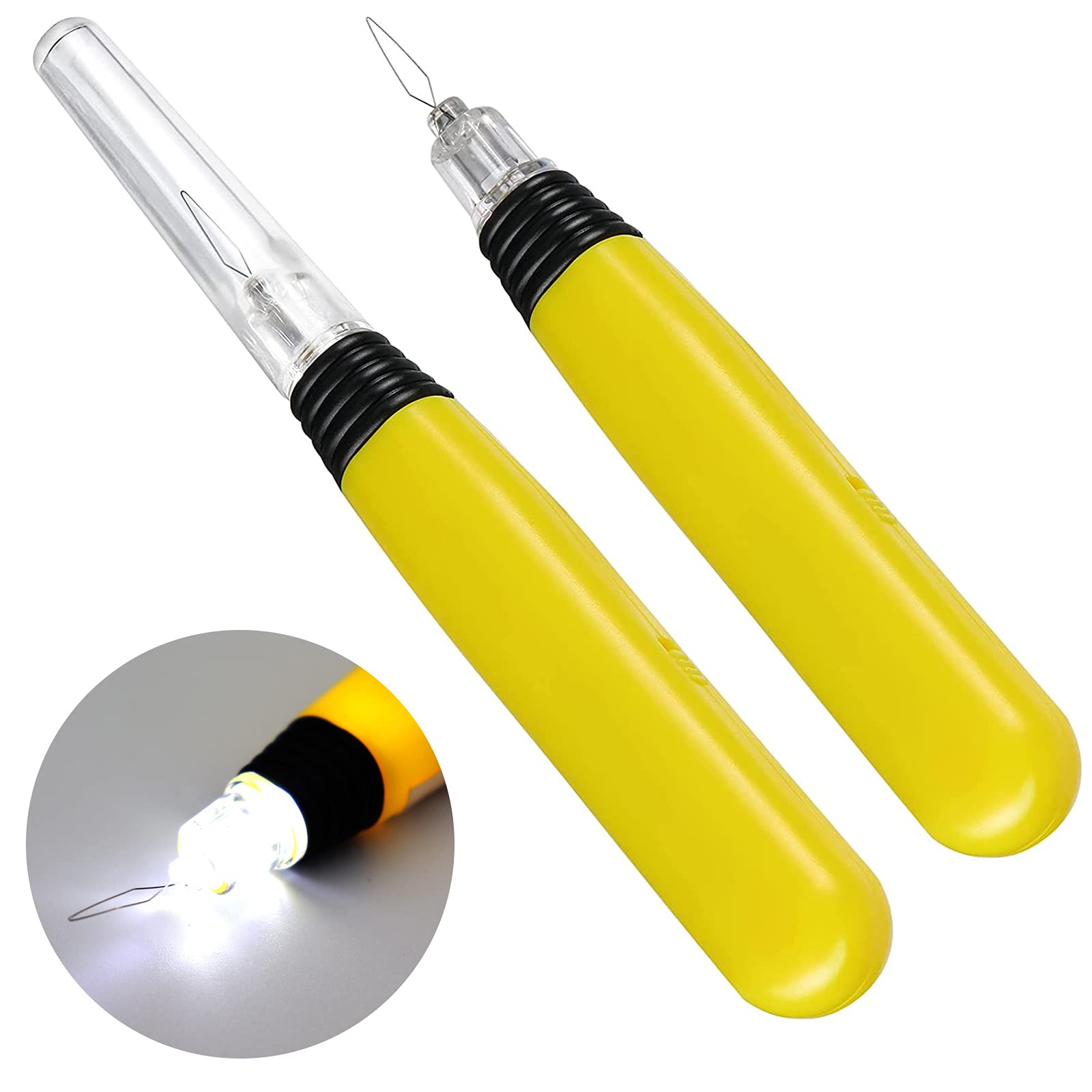 2 Pack LED Needle Threader - Illuminated Sewing Threader with Light for Easy Threading - Perfect for Sewing Machines & Hand Stitching (Batteries Included) - Ideal for Low Light Sewing & Crafting Projects