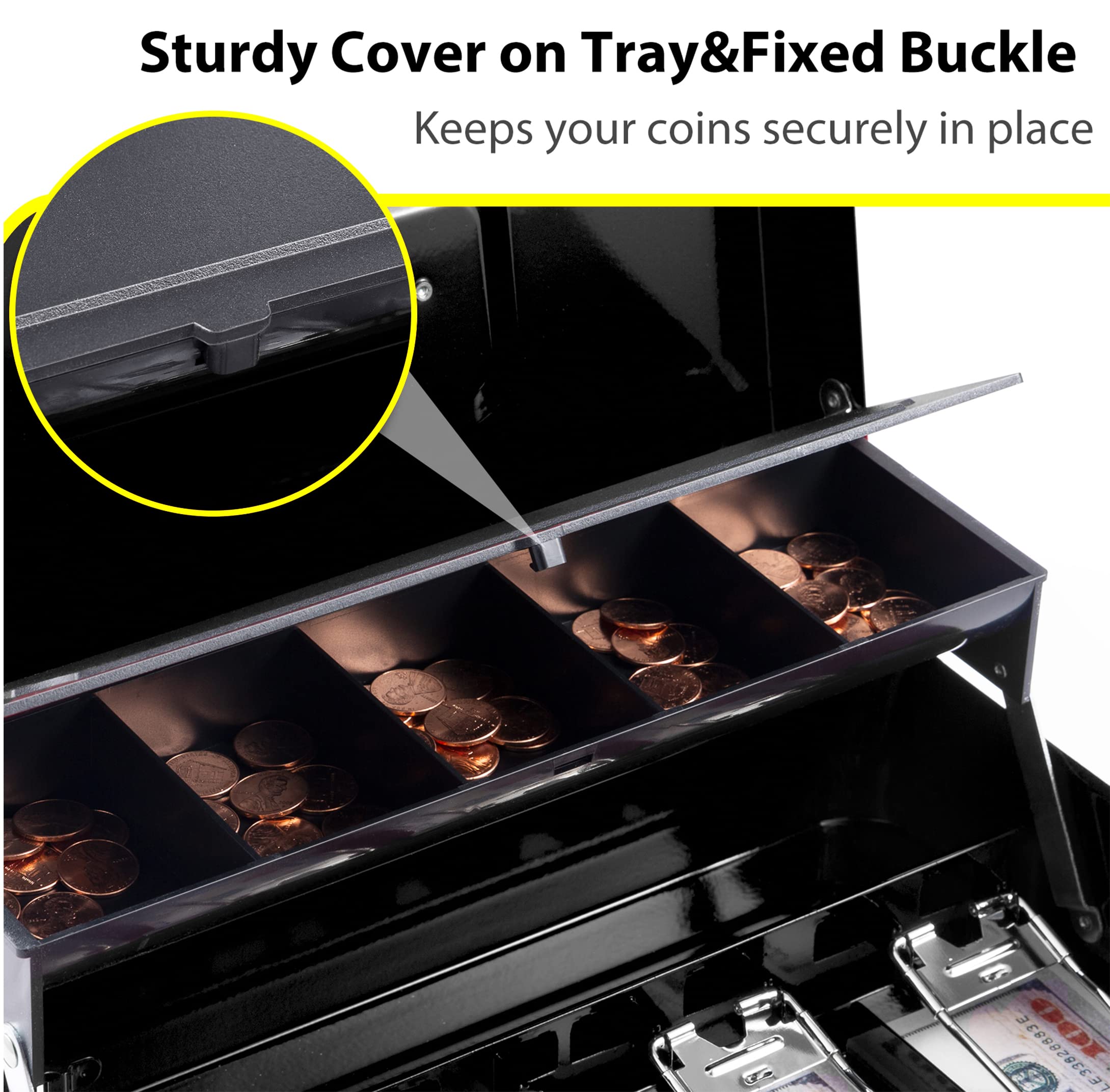 WOT I Steel Cash Box with Money Tray & Key Lock - 11.8