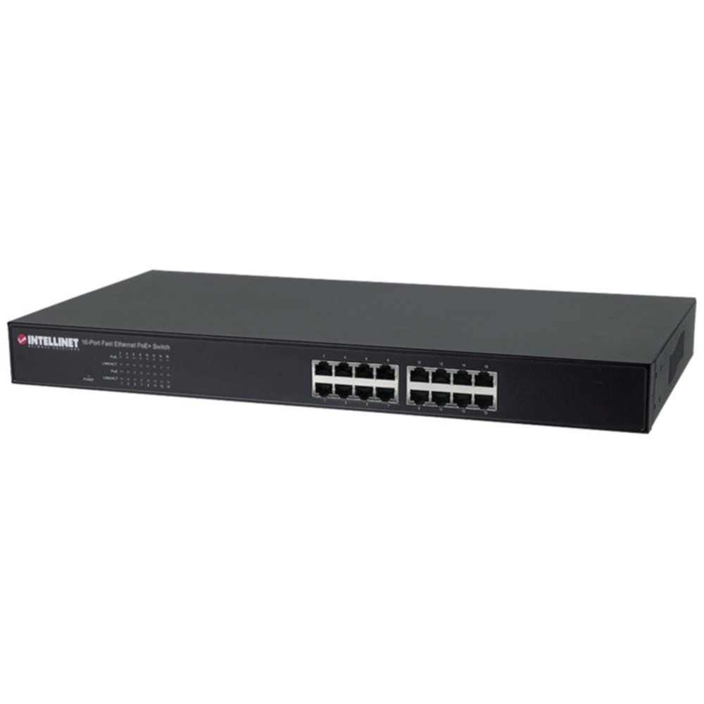 Intellinet 560849 16-Port Fast Ethernet PoE+ Switch 130W - Network Switch for Home & Office, Power Over Ethernet for IP Cameras, VoIP Phones & Wireless Access Points