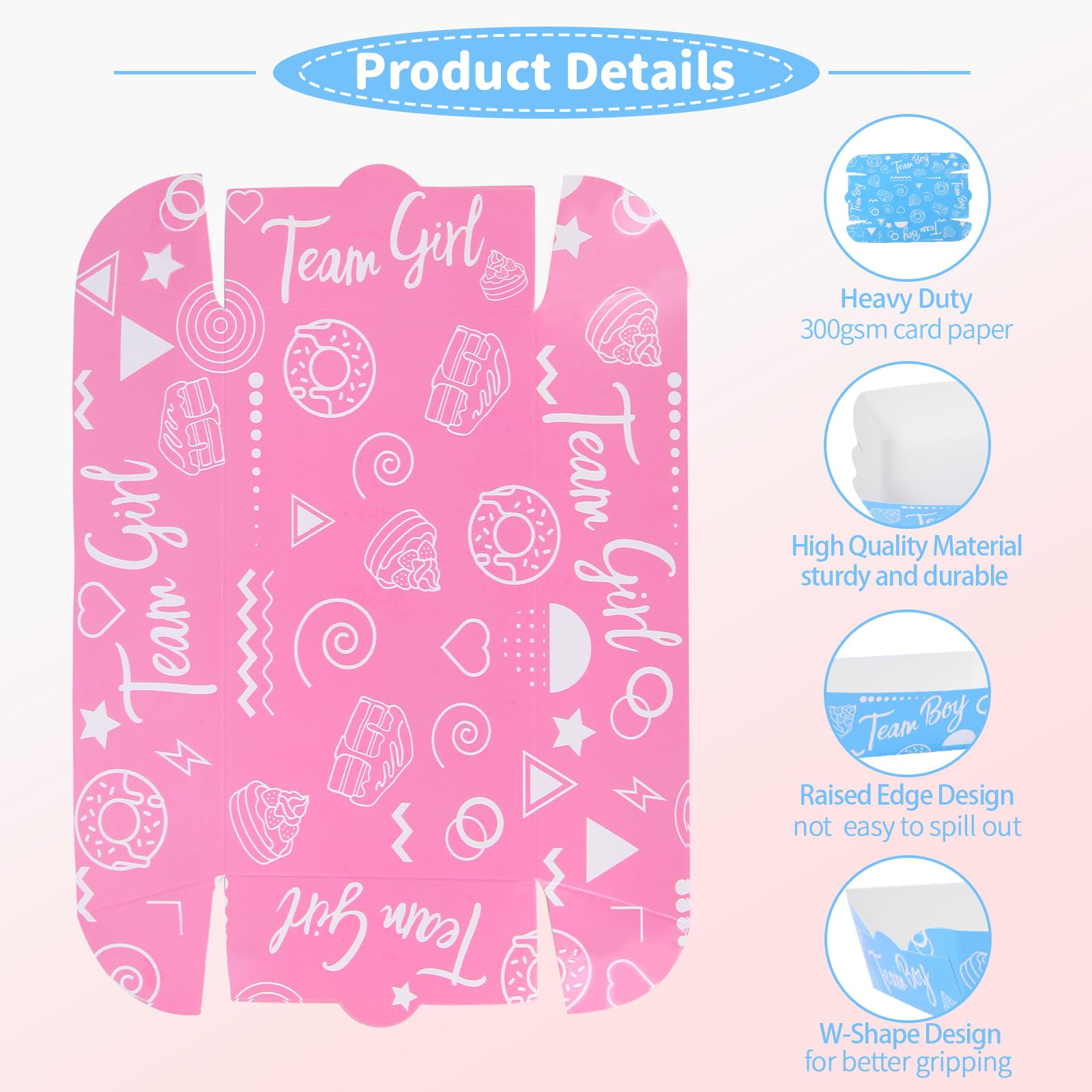 Blue or Pink Gender Reveal Party Food Trays (50 Pack) - Disposable Paper Plates for Hot Dogs, Nachos & Snacks - Perfect for Baby Shower, Christmas & Birthday Celebrations