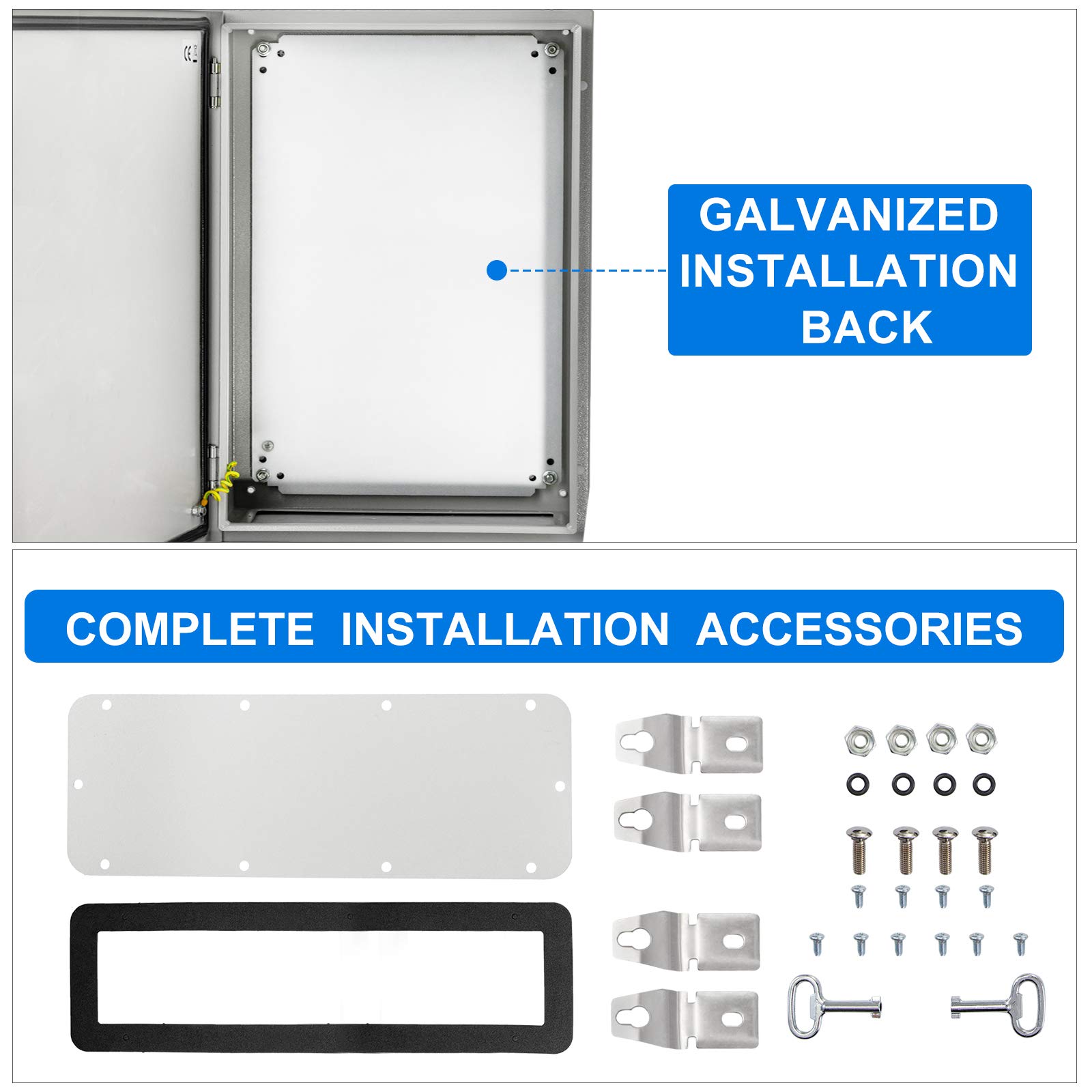 VEVOR 24'' x 16'' x 12'' IP65 Weatherproof Steel Electrical Enclosure Box - Carbon Steel Hinged Junction Box with Mounting Plate - Wall-Mounted for Outdoor/Indoor Electronic Equipment Protection (Waterproof, Dustproof) - Perfect for Industrial, Commercial & Home Electrical Installations
