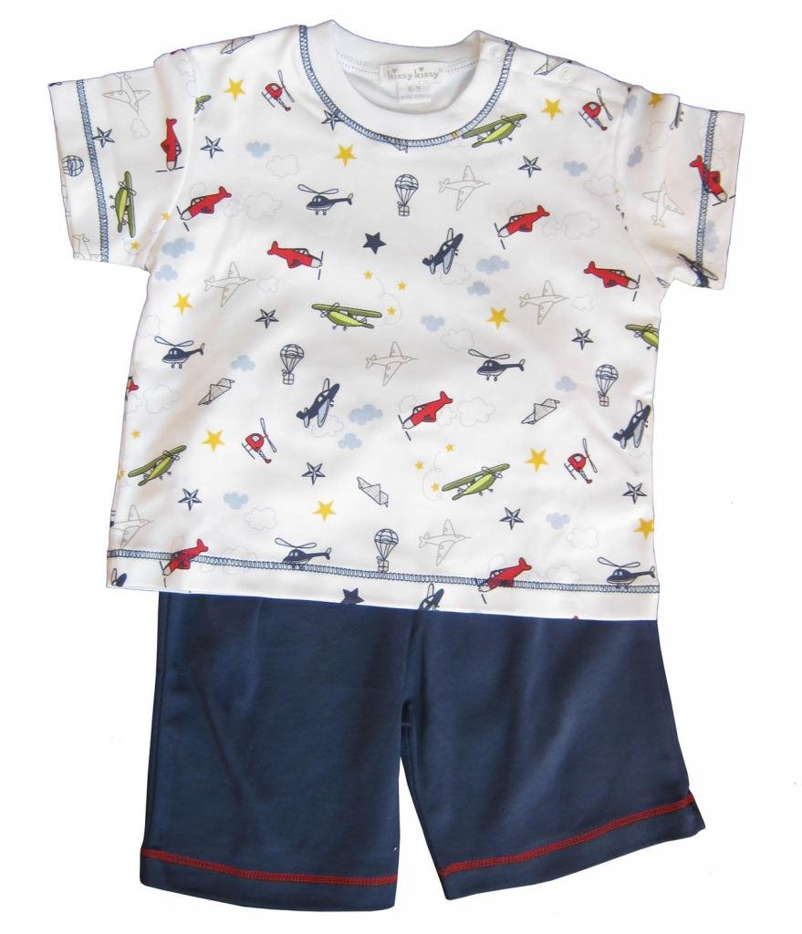 Kissy Kissy Baby Boys Aviator Print Tee & Navy Bermuda Shorts Set - Cute Summer Outfit for Beach, Playdates & Family Photos