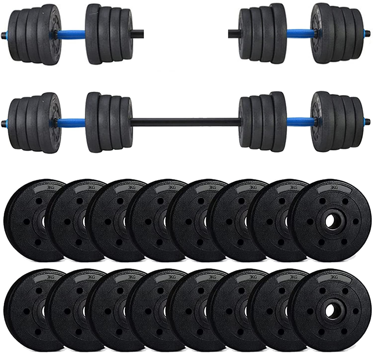 Adjustable Dumbbell to Barbell Weight Set - 66/88/110 lbs 3-in-1 Free Weight Dumbbell for Men & Women - Home Gym Equipment for Strength Training, Weightlifting & Full Body Workouts