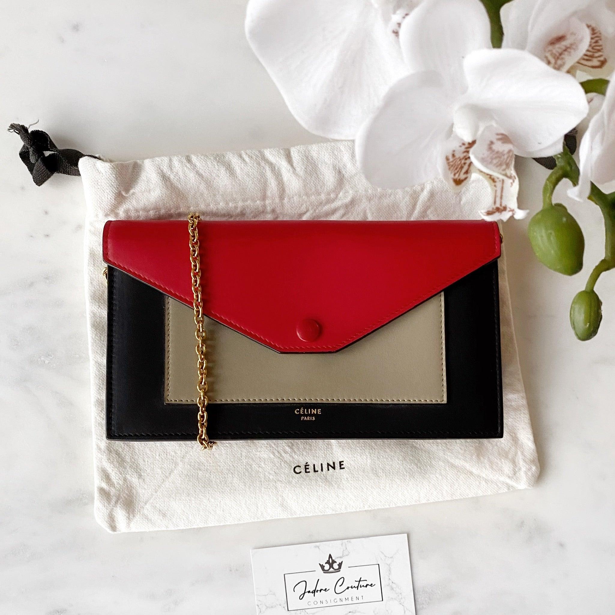Celine Red Large Pocket Wallet On Chain - Stylish Crossbody Bag for Women | Perfect for Parties, Travel & Everyday Use