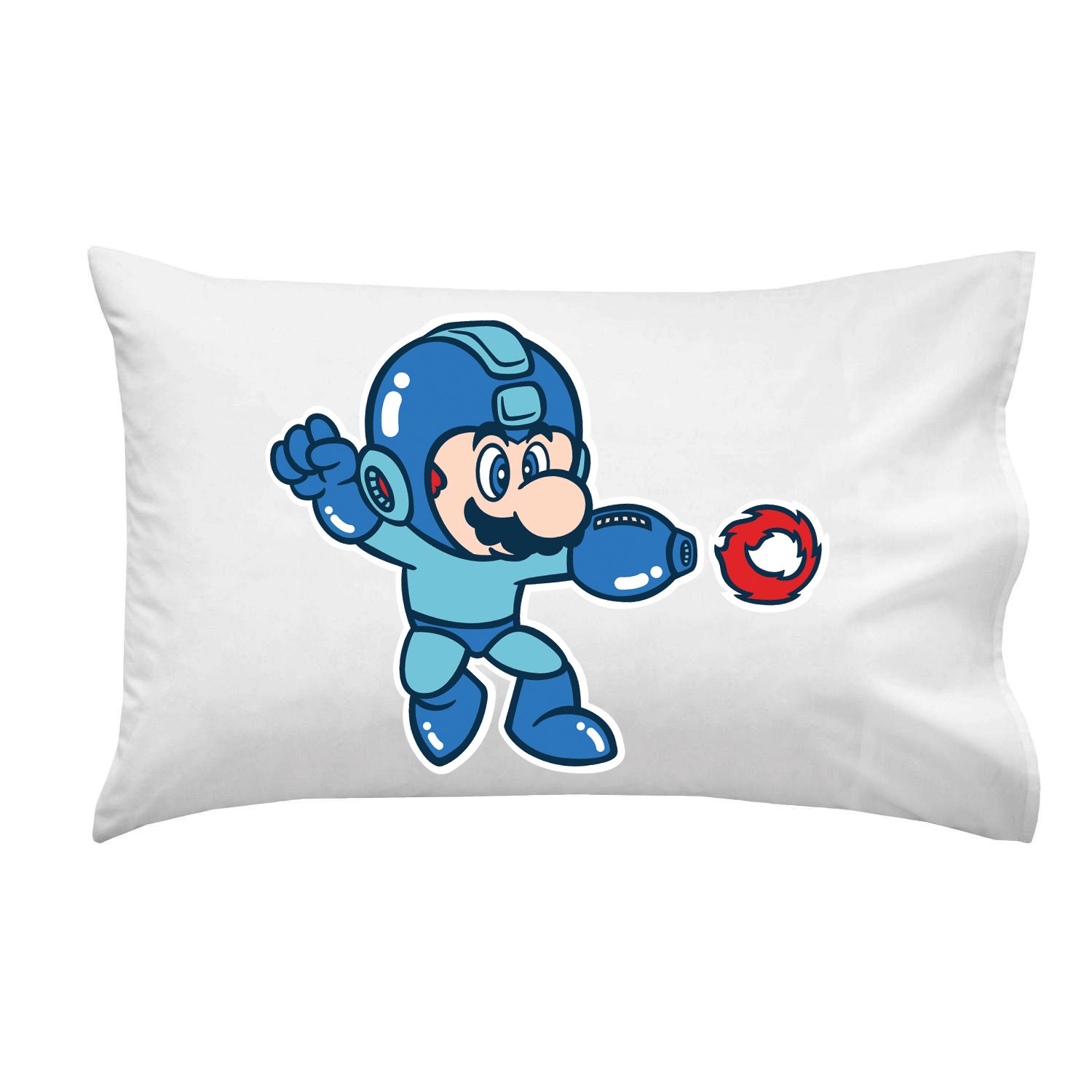Shark Hat Mega Mario Video Game Parody Pillowcase - Single Standard Size Gaming Pillow Cover for Bedroom, Game Room Decor & Gift for Gamers