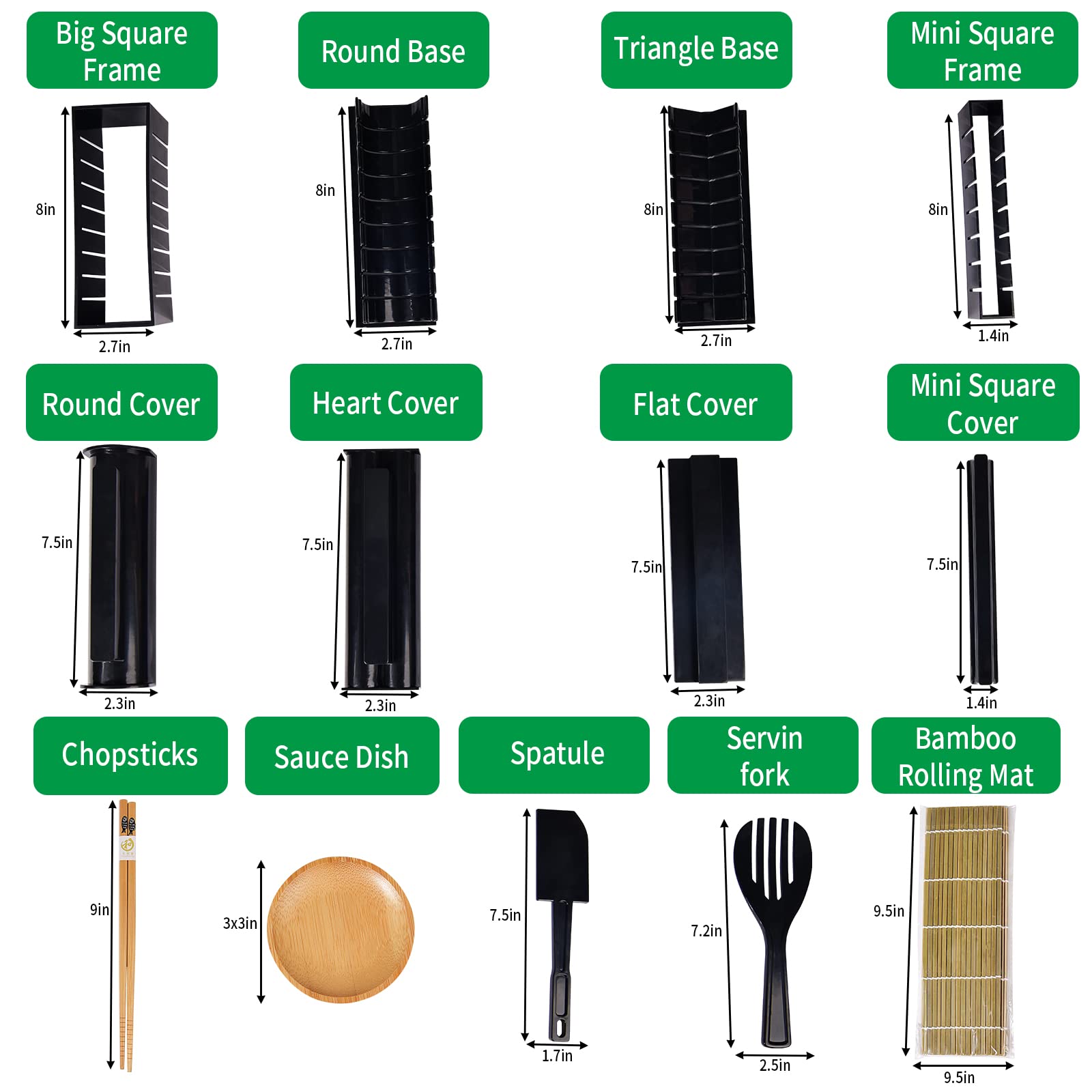 AYIYUN 15-Piece Sushi Making Kit with 8-Shape Rice Mold, Bamboo Rolling Mats, Chopsticks Holder & Plates - Complete DIY Sushi Tools Set for Home Cooking, Party Entertaining & Japanese Cuisine Lovers
