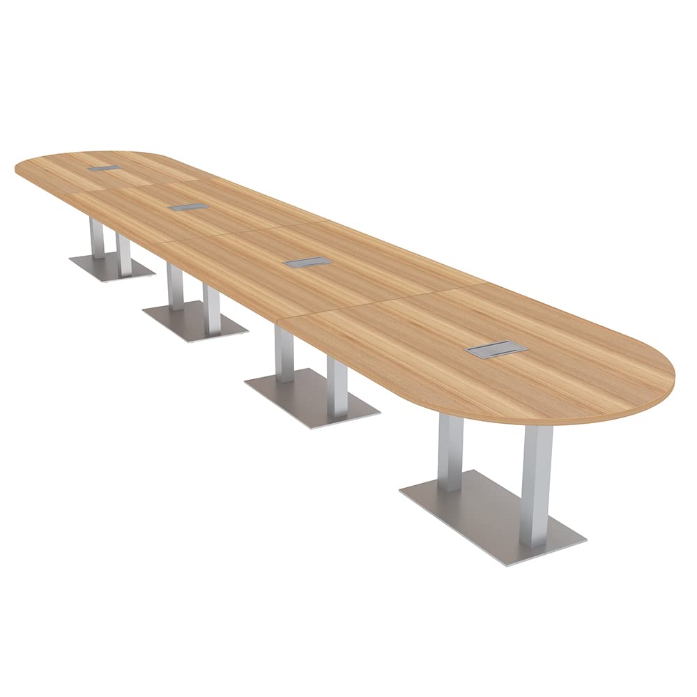 20' Racetrack Conference Table with Power & USB Ports - Modular Boardroom Table for 20 People - Harmony Series in Driftwood Finish - Perfect for Corporate Meetings & Office Presentations