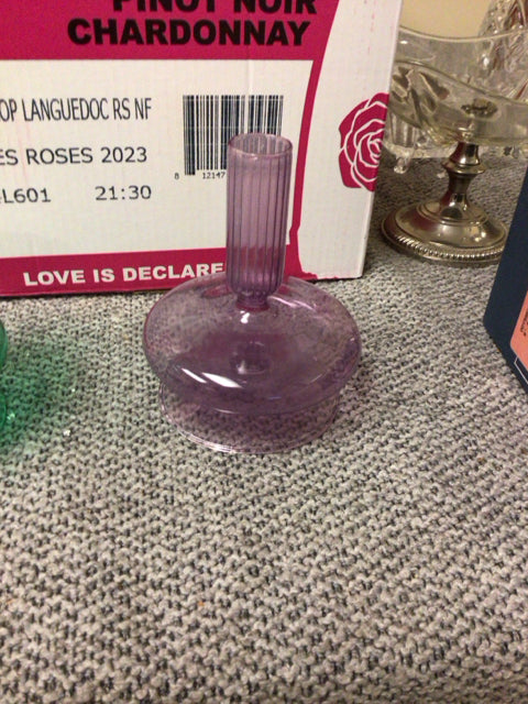 4 1/2 Inch Light Purple Art Deco Glass Candle Holder - Elegant Home Decor for Dining Table, Wedding Centerpiece & Romantic Ambiance