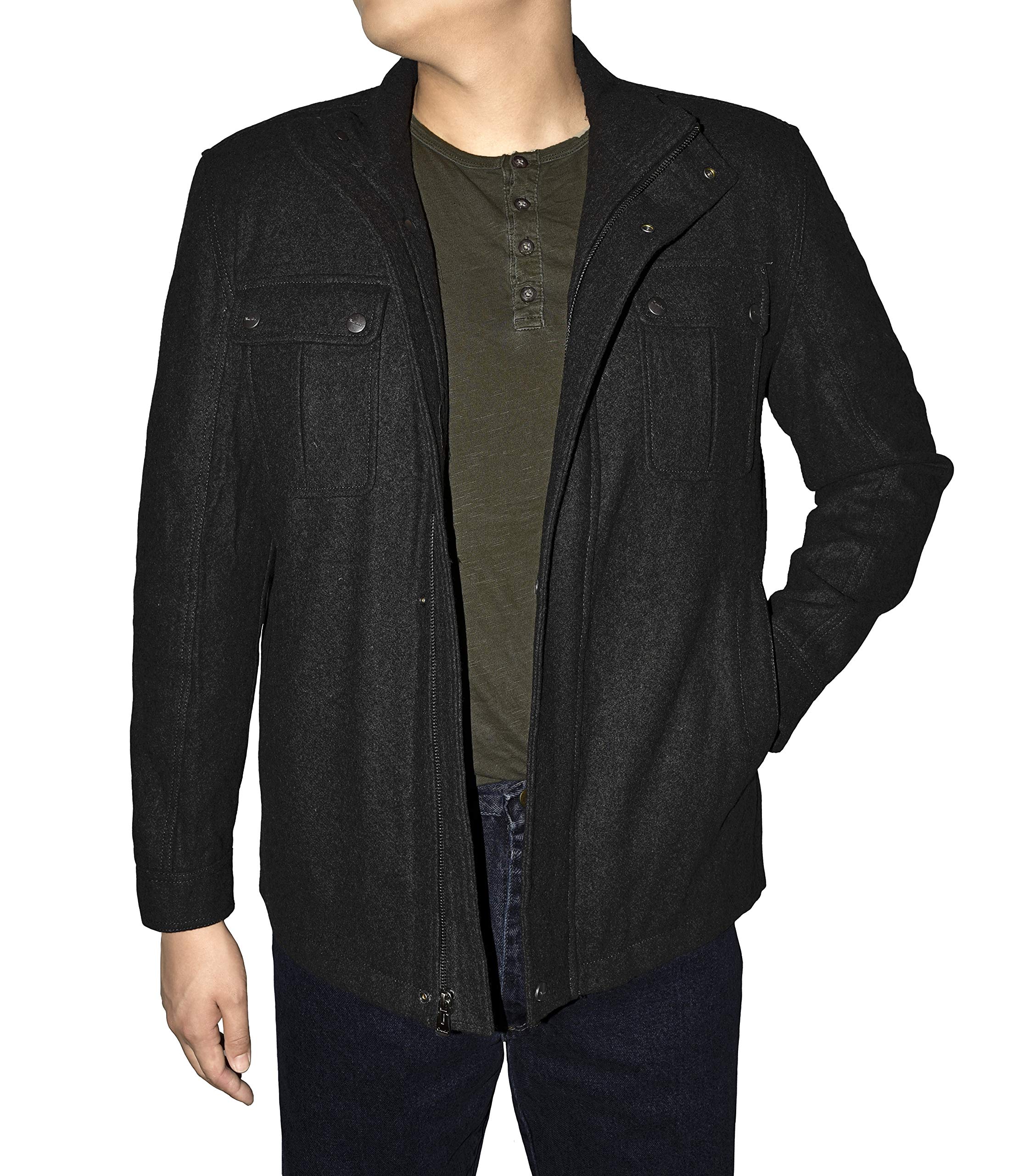 Victory Outfitters Men's Wool Blend Stand Collar Jacket - Warm Winter Coat for Outdoor Activities, Work & Casual Wear