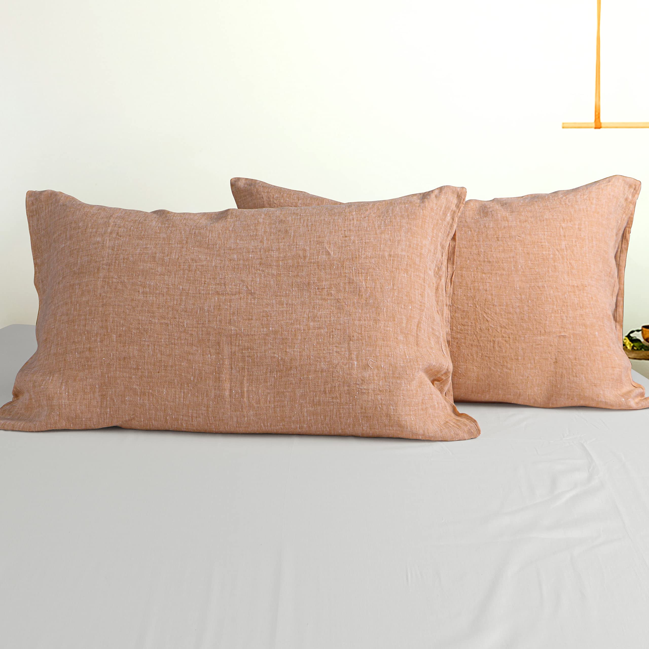 NTBAY French Linen Pillow Cases - 100% Pure Linen Queen Size 2-Pack (20x30 Inches) | Yarn Dyed, Breathable & Cooling Washed Pillowcases with Envelope Closure | Orange Home Decor for Bedroom, Living Room & Guest House