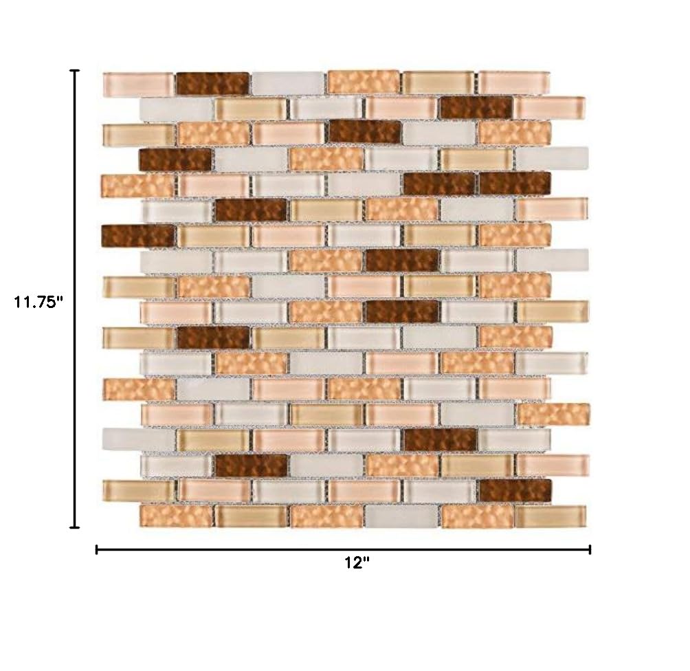 Mini Brick Mix Glass Mosaic Tiles - 10 Sheets/Case (Beige & Caramel) - Waterproof Peel & Stick Backsplash for Bathroom, Kitchen, Shower, Fireplace - DIY Home Decor & Wall Accent