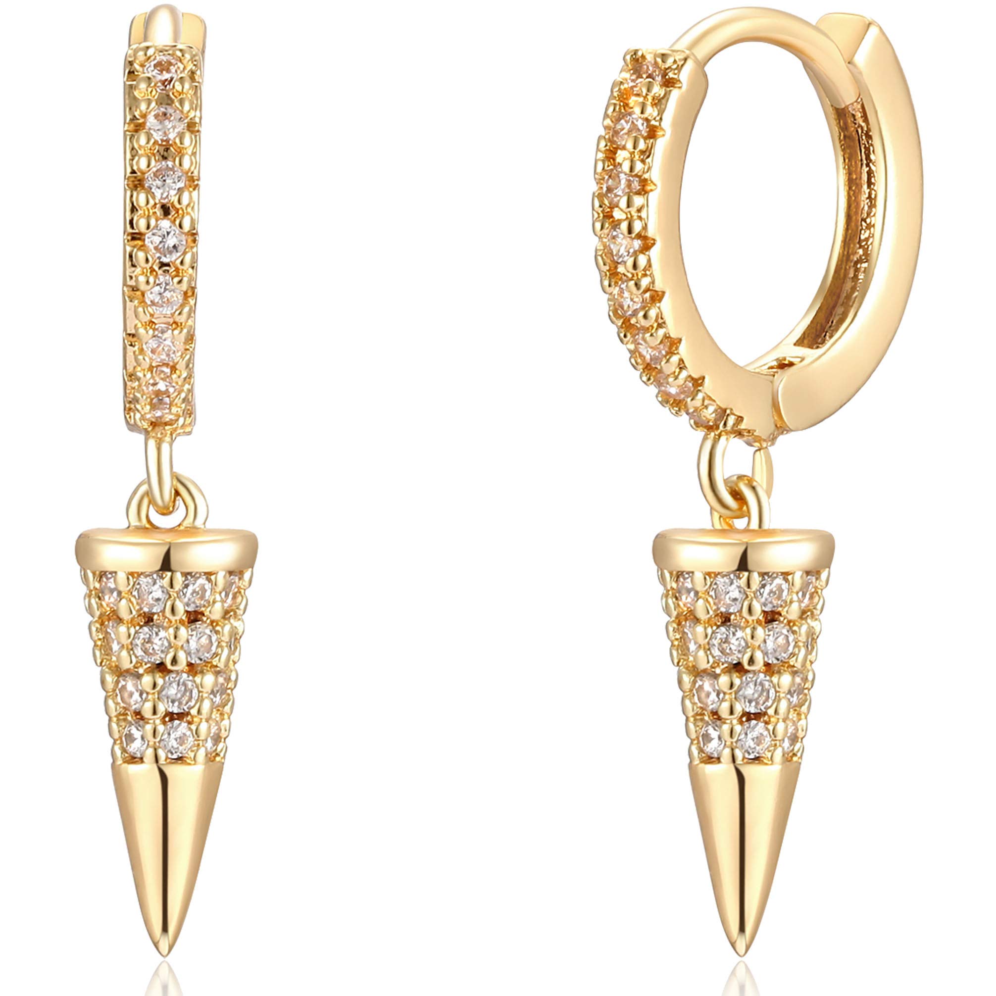 Mevecco 14K Gold Plated Geometric Triangle Cone Dangle Hoop Earrings for Women - Delicate & Stylish Jewelry for Parties, Weddings & Everyday Wear