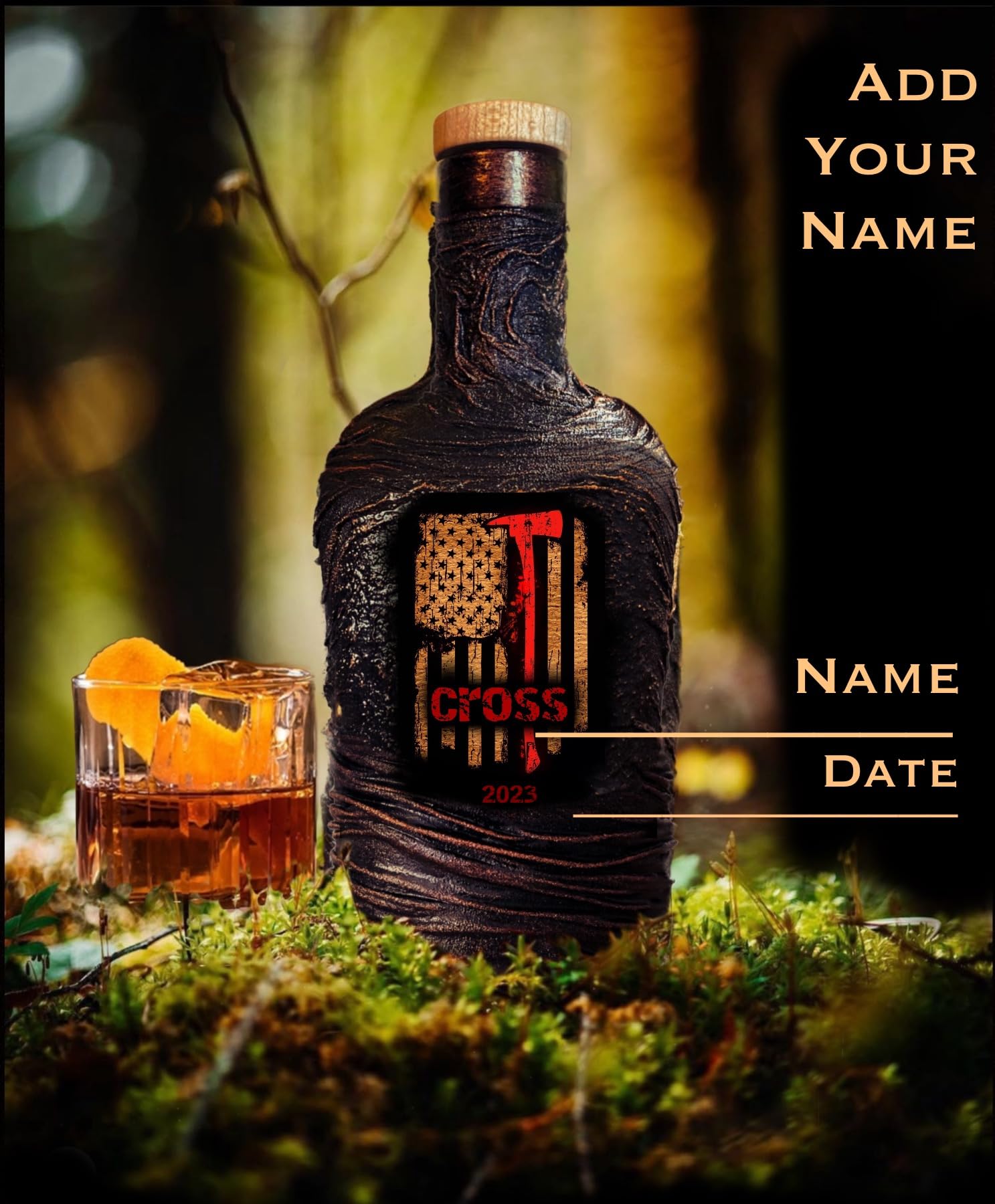 Personalized Firefighter Whiskey Decanter Set with 2 Glasses & Engraved Slate Board - Custom Fireman Axe Design & Thin Red Line USA Flag - Retirement, Anniversary, Graduation Gift for Men - Elegant Gift Box - Perfect for Home Bars, Man Caves & Firefighter Themed Parties