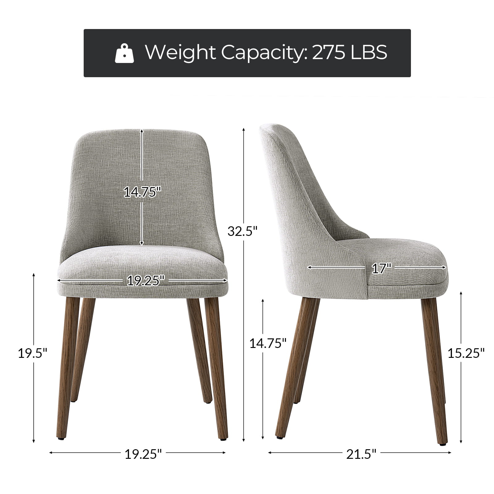 Zara Dining Chairs Set of 2/4/6 - Modern Curved Backrest with Natural Wood Legs & Plush Cushion - Perfect for Kitchen, Dining Room, or Breakfast Nook