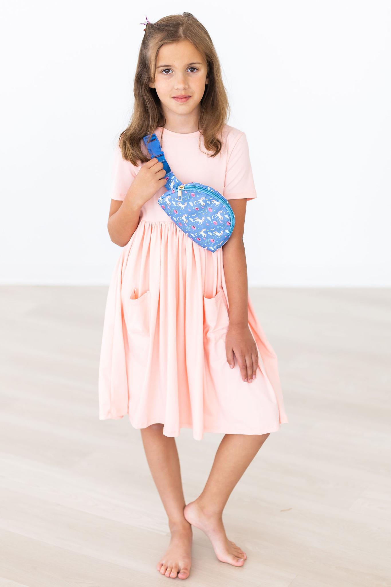 Peach Short Sleeve Pocket Twirl Dress for Women - Flowy Summer Casual Dress for Beach, Picnic, and Date Night