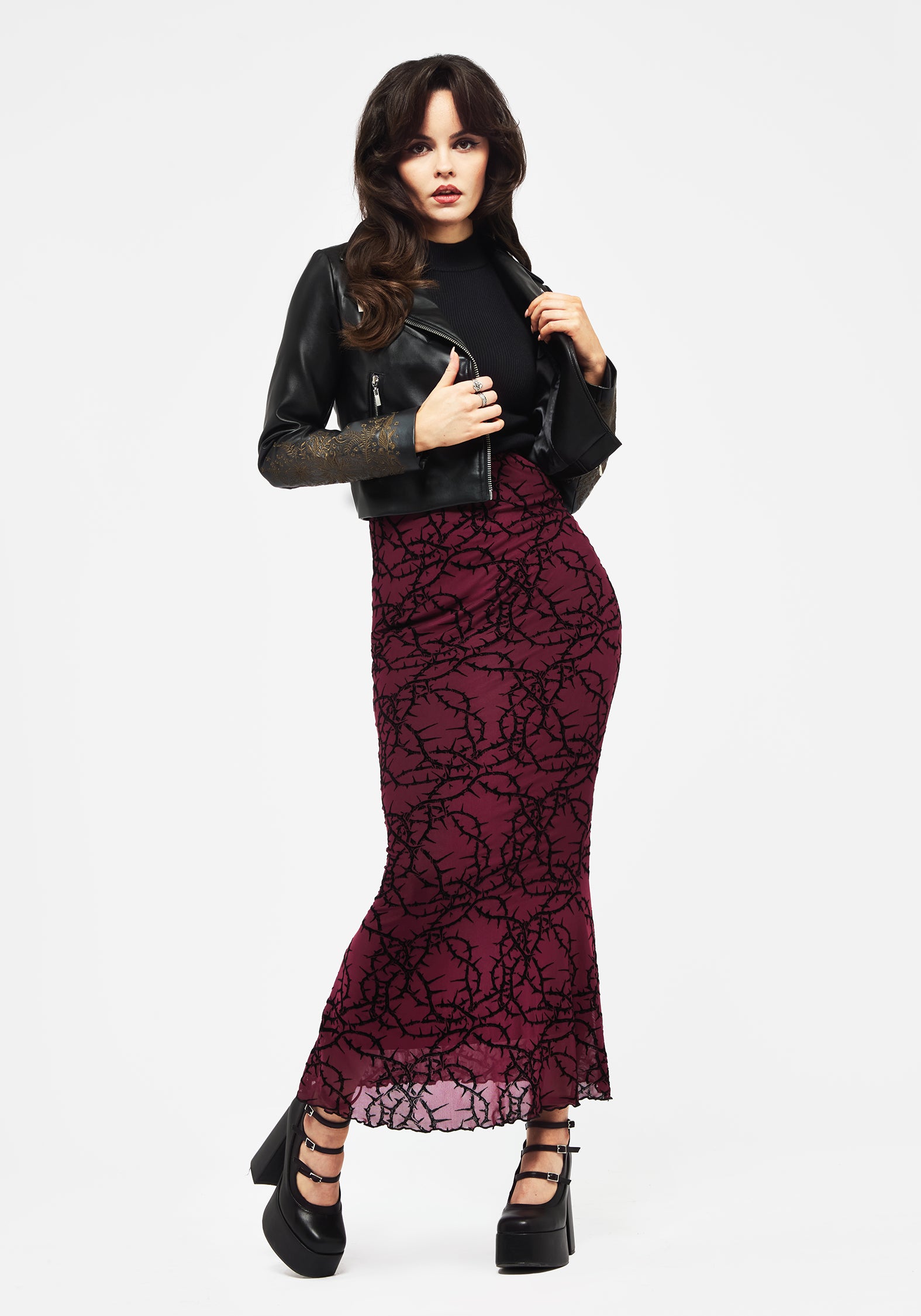 Elegant Prickle Thorn Print Mesh Mermaid Maxi Skirt for Women - Boho Beach Party, Summer Vacation & Evening Outfits