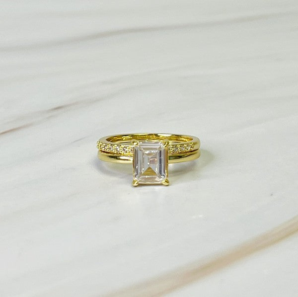 Emerald Cut Solitaire Ring Set of 2 - 14K Gold Wedding & Engagement Rings for Women - Perfect for Proposals, Anniversaries & Special Occasions