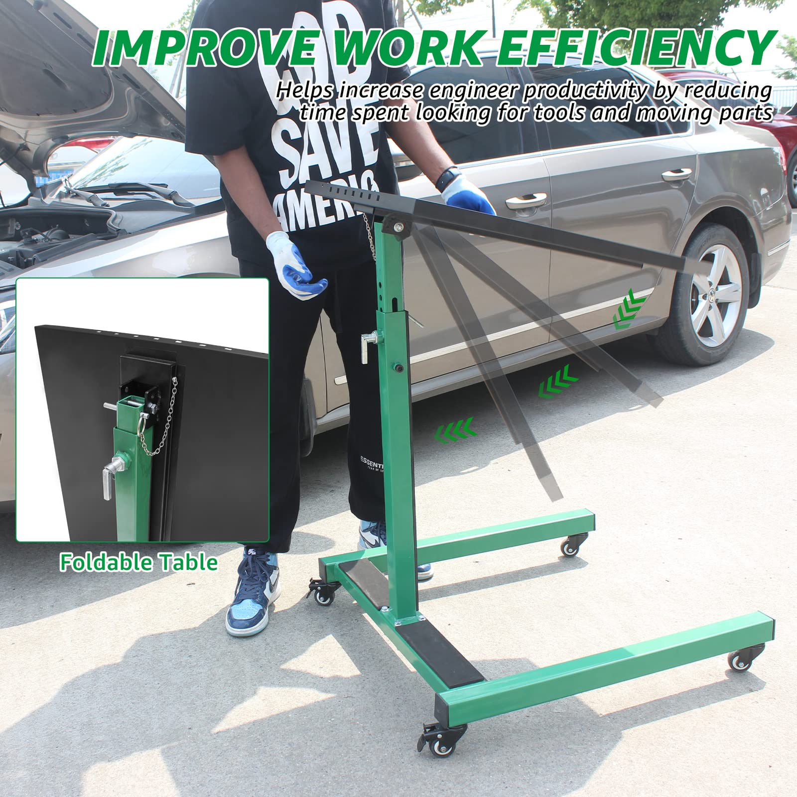 15-Position Adjustable Height Mobile Work Table - Portable Rolling Desk for Office, Workshop, Garage & Home Use