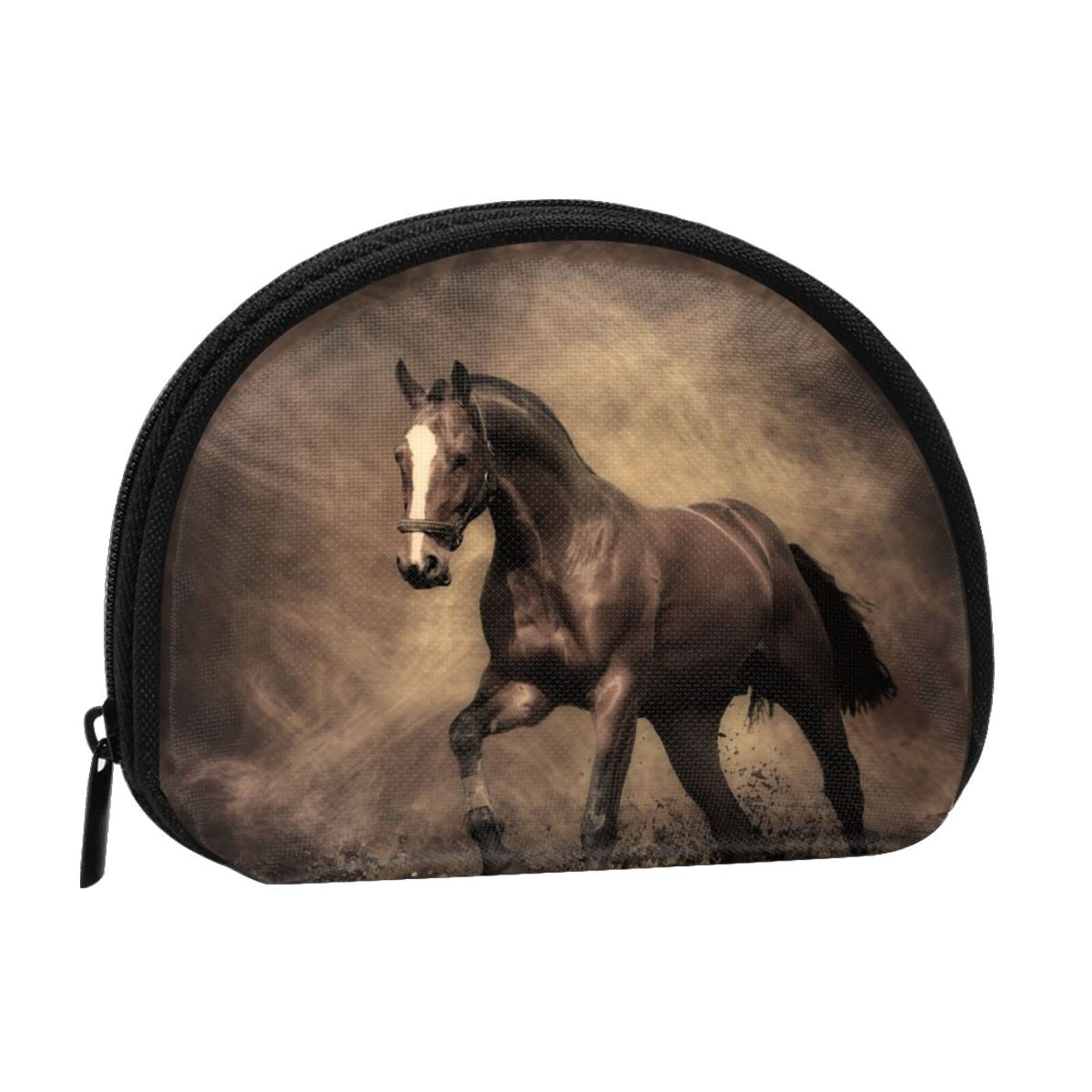 Unisex Zippered Cash Purse & Coin Pouch - Waterproof Travel Wallet for Cards, Keys, Passport, Makeup & Stationery | Durable Black Wild Horse Design for Daily Use, Shopping & Outdoor Adventures