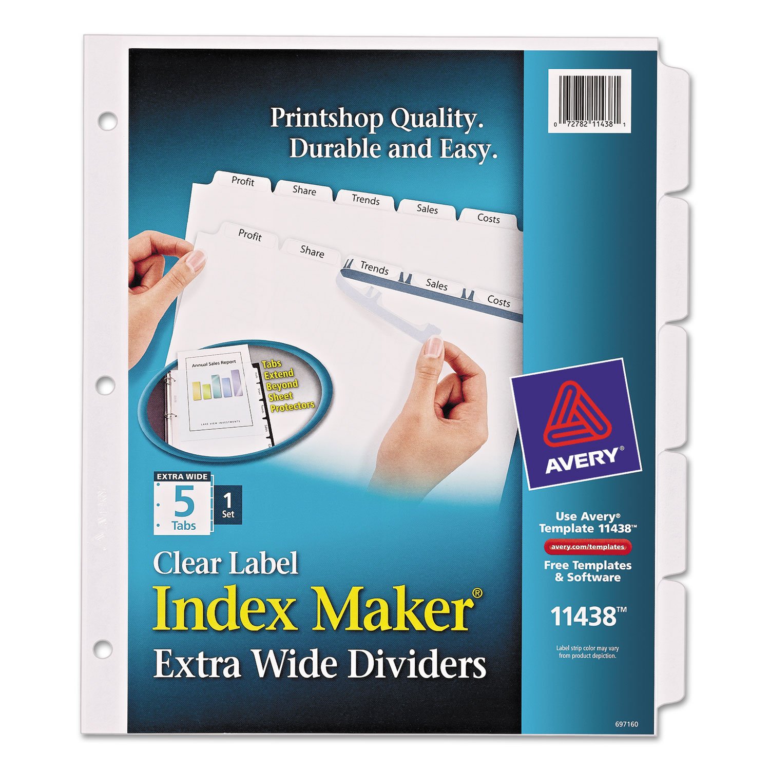 Avery 11438 Index Maker Xtra-Wide Dividers, 9-1/4 x 11-1/4 Inches, White, 5 Tabs per Set – Perfect for Office Filing, School Binders, and Document Organization