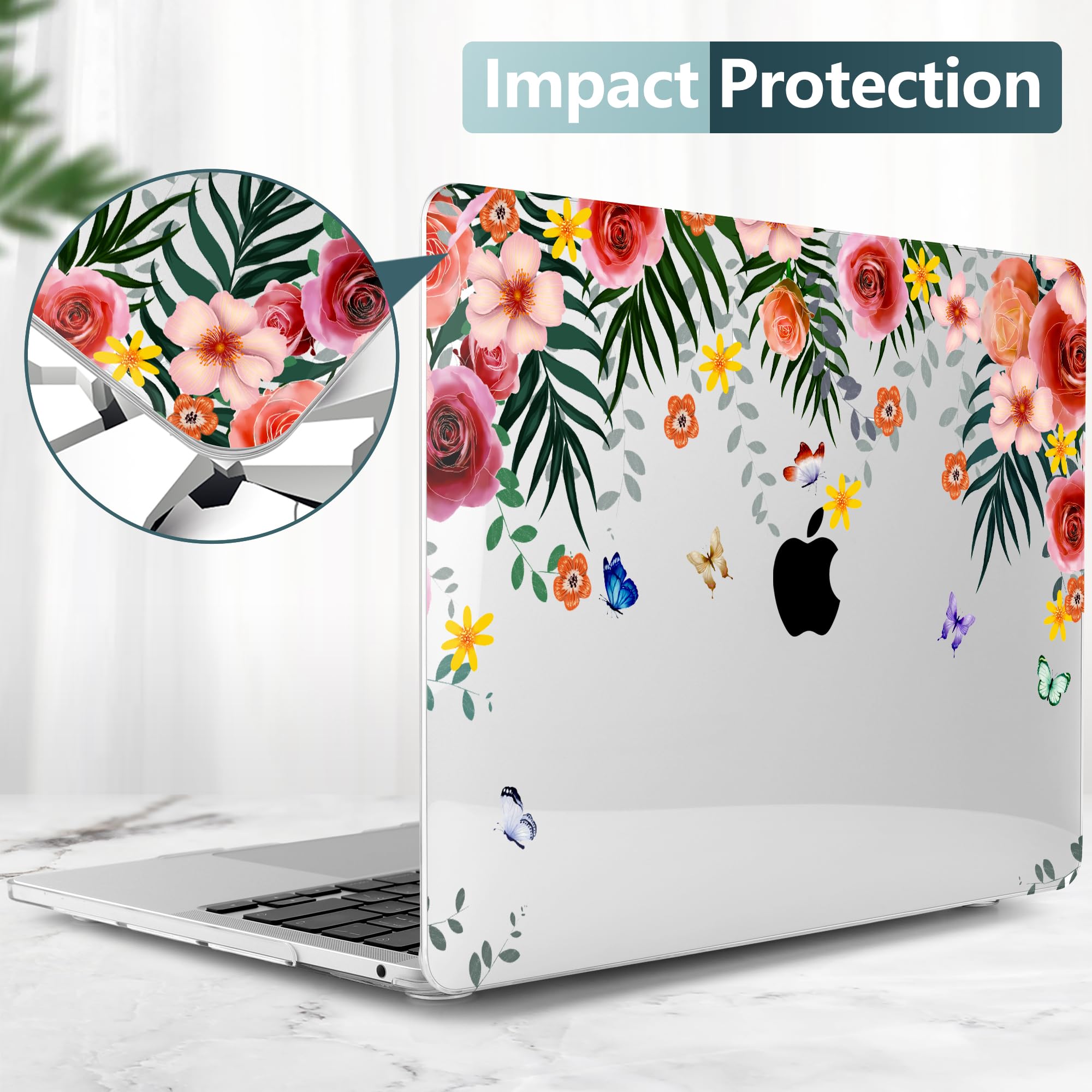 Ultra Slim Hard Shell Case for MacBook Pro 13 inch 2020 (A2251/A2289/A2338 M1) with Keyboard Cover & Screen Protector | Butterfly Floral Design | Perfect for Work, Travel & School Protection