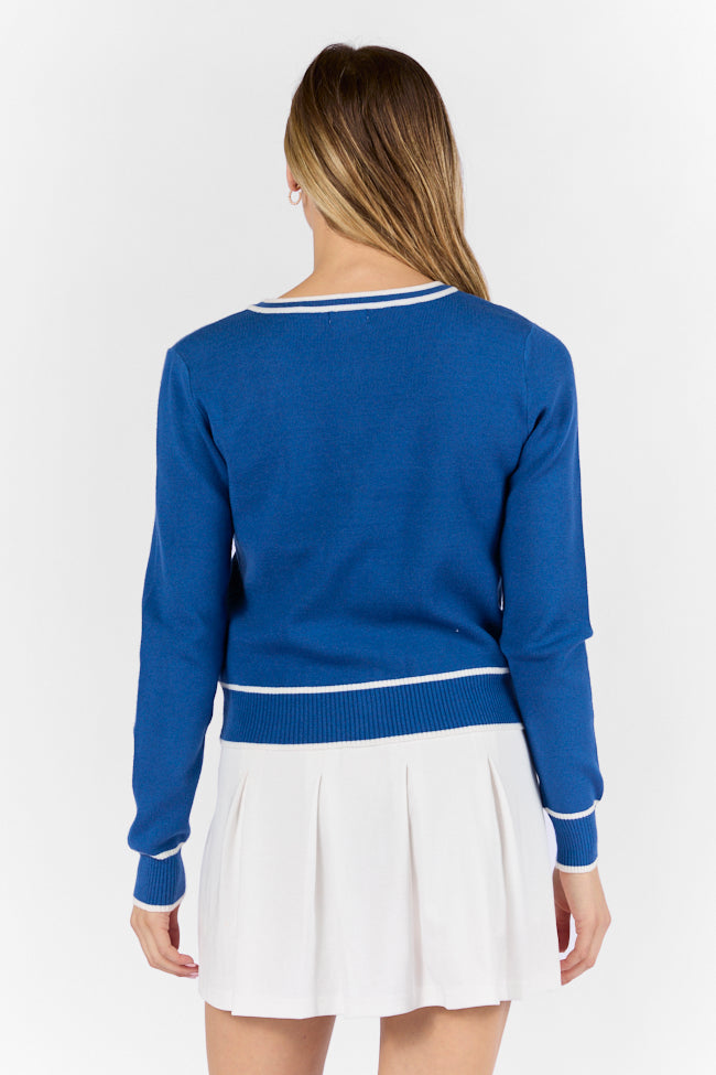 Stylish Navy and Ivory Contrast Trim Cardigan for Women - Perfect for Office Wear, Casual Outfits & Layering | On Sale Now