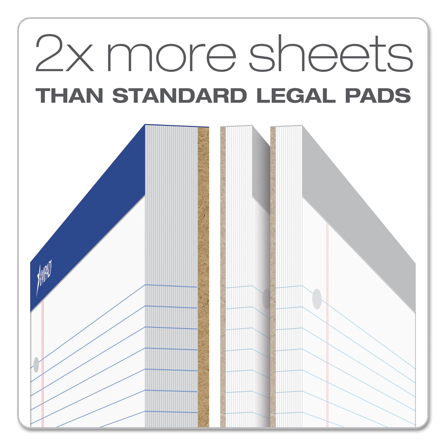 Ampad® Double Sheet Writing Pads, Wide/Legal Rule, 100 Sheets 8.5