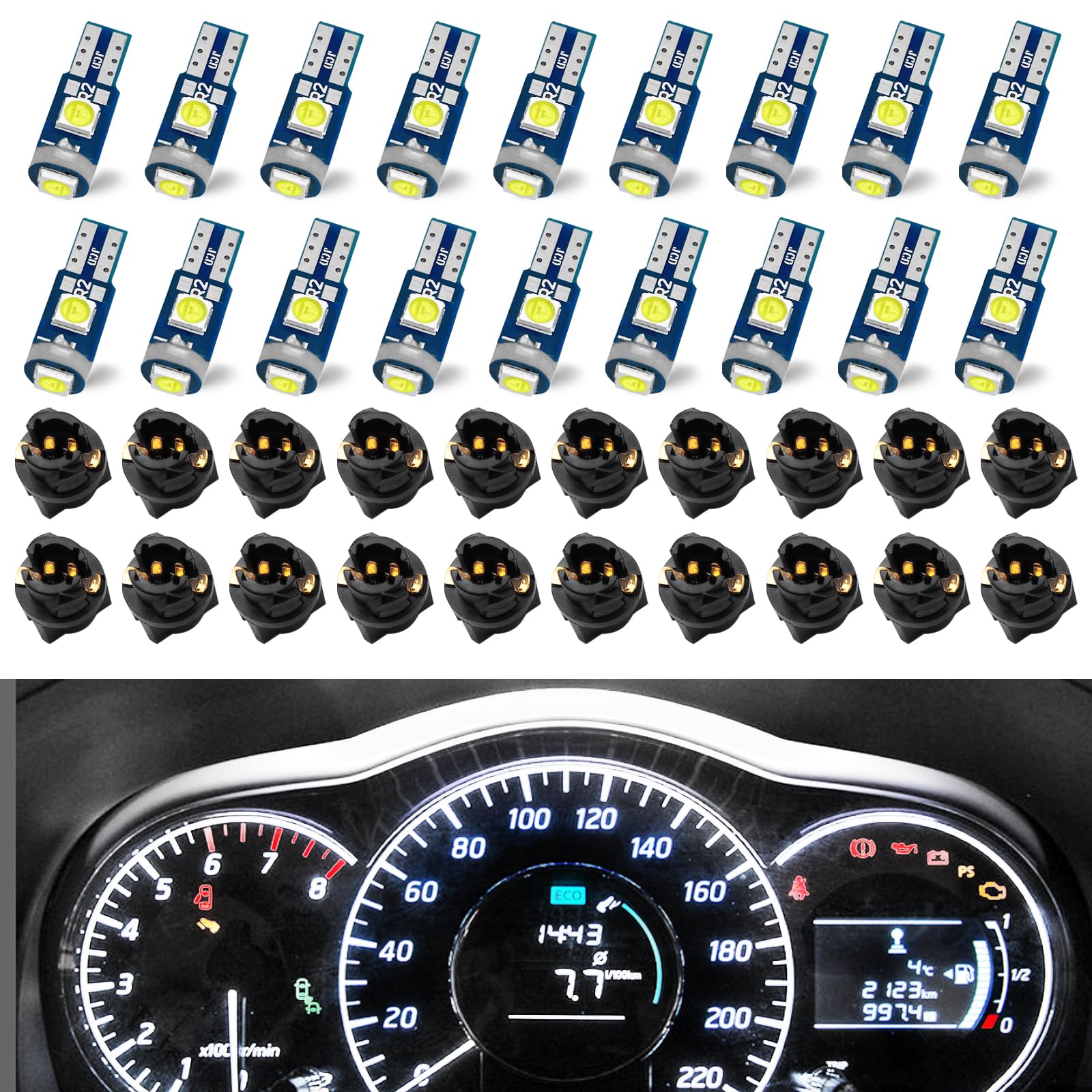 QUICTO Super Bright T5 37 74 LED Bulb - Twist Lock Socket PC74 PC37 - White LED Dash Lights for Car AC, Clock & Interior Lighting | Perfect for Night Driving & Vehicle Interior Illumination