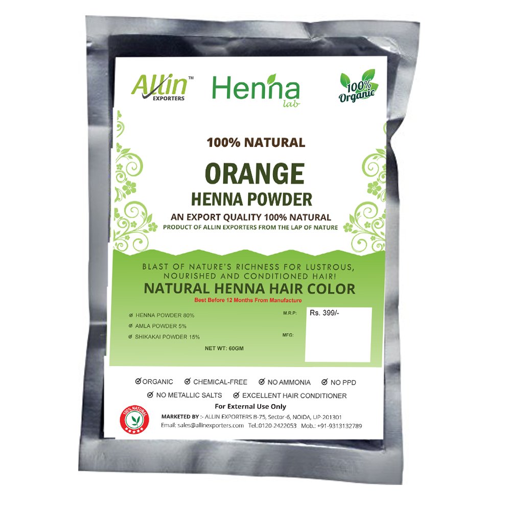 Allin Exporters 100% Organic & Chemical-Free Orange Henna Hair Dye - Natural Hair Color & Care (60g) | Safe for DIY Hair Coloring, Covering Grays, & Enhancing Shine