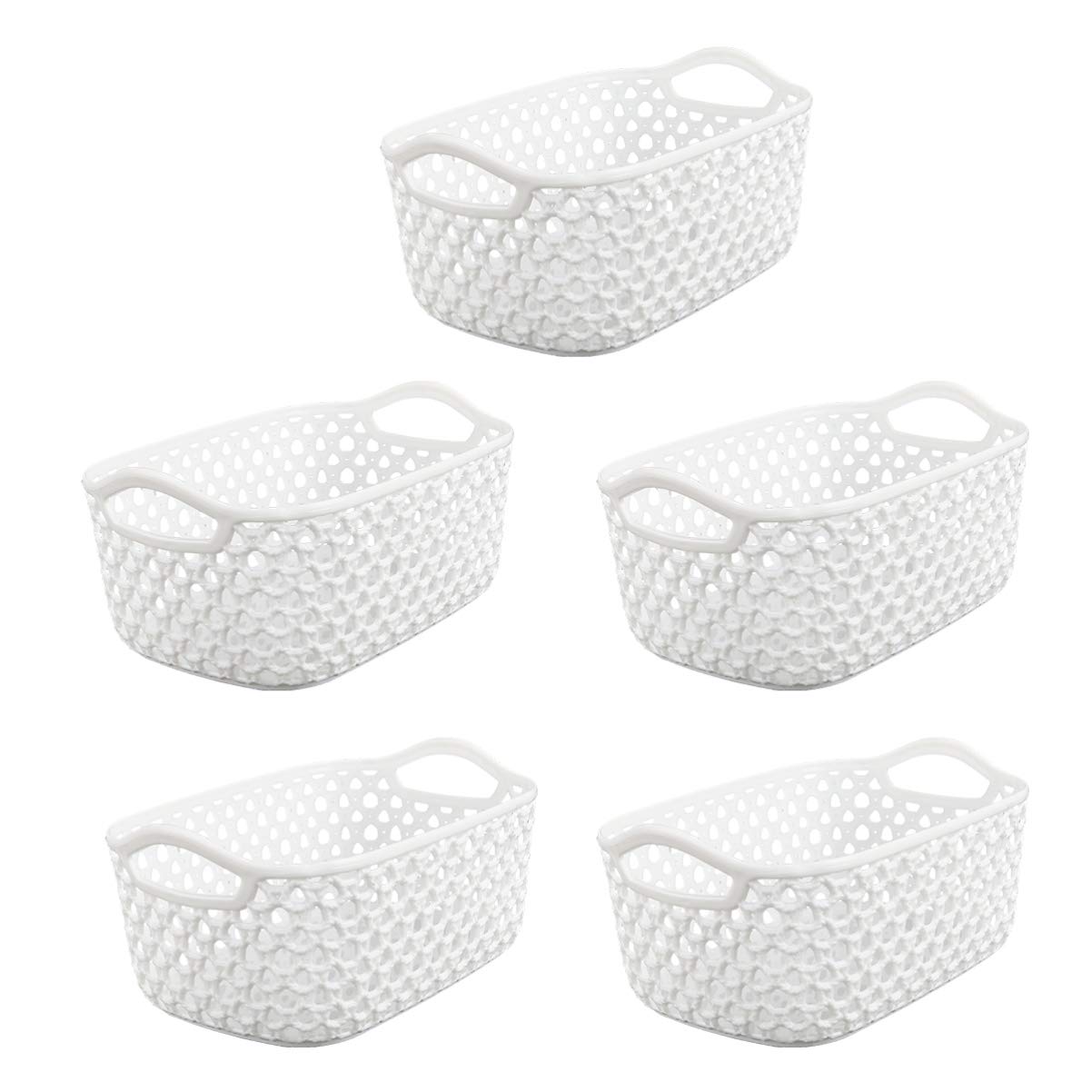 5-Piece Plastic Storage Baskets Set - Foldable Clothes Organizer & Kitchen Container for Home Organization | Ideal for Bedroom, Bathroom, Pantry & Laundry Room Storage Solutions