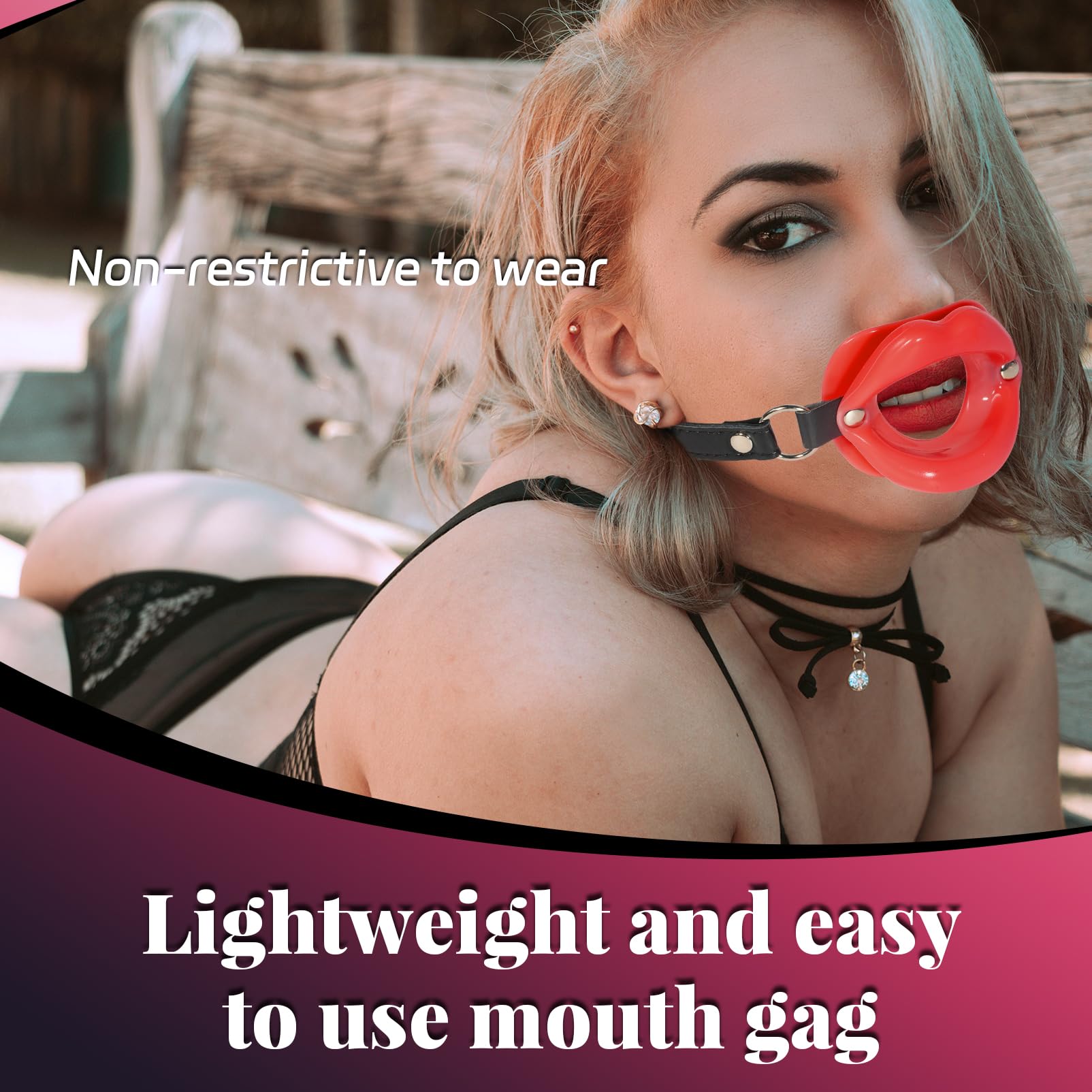 Premium Adjustable Silicone O-Ring Ball Gag - BDSM Bondage Gear for Men & Women - Open Mouth Gag with Head Harness for Breath Control - Adult Fetish Toy for Role Play, Sensory Restraint & BDSM Scenes (Red)