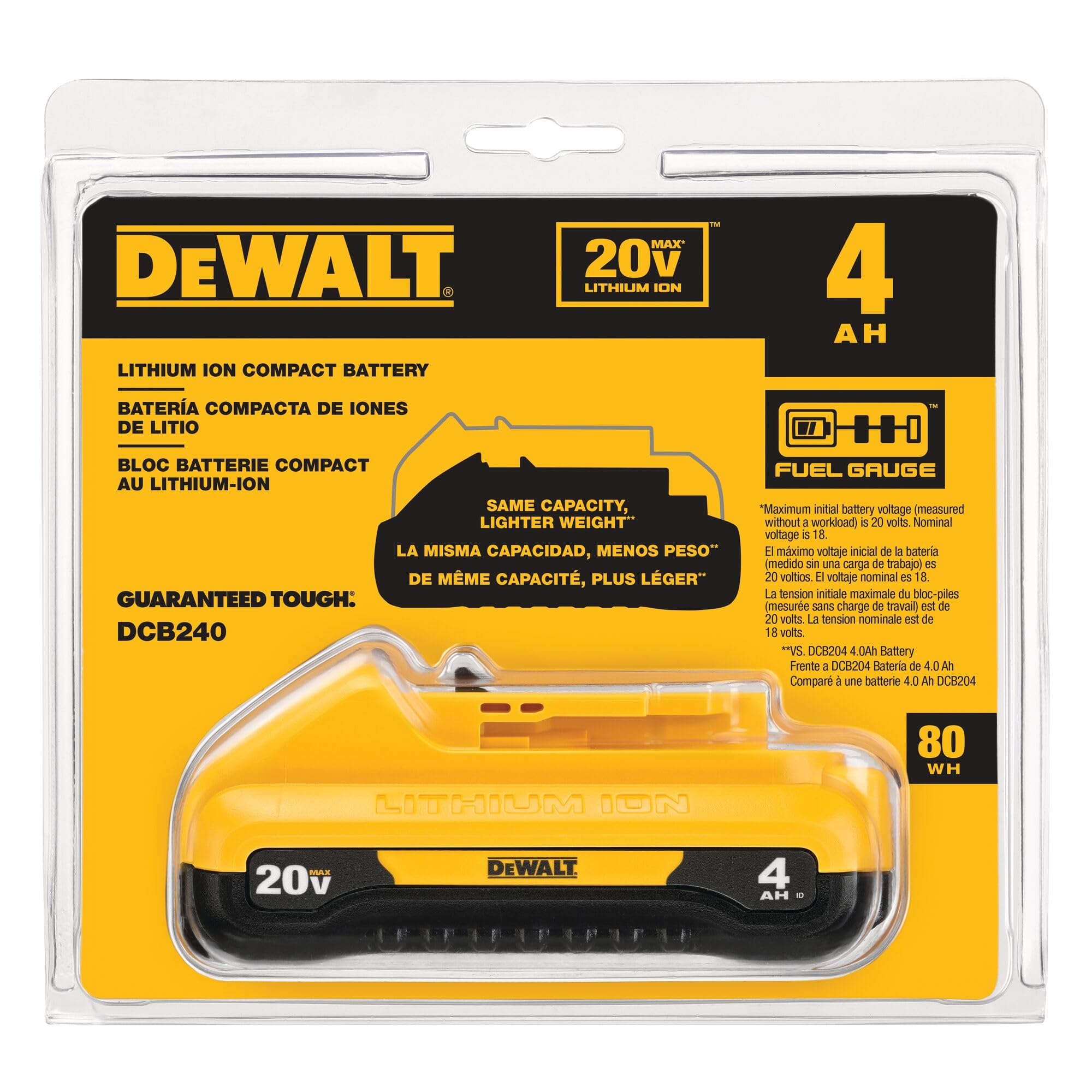 DEWALT 20V MAX* Compact 4.0Ah Lithium-Ion Battery (DCB240) - Power Tool Battery for Drills, Saws & More | Ideal for Construction, DIY & Home Improvement Projects