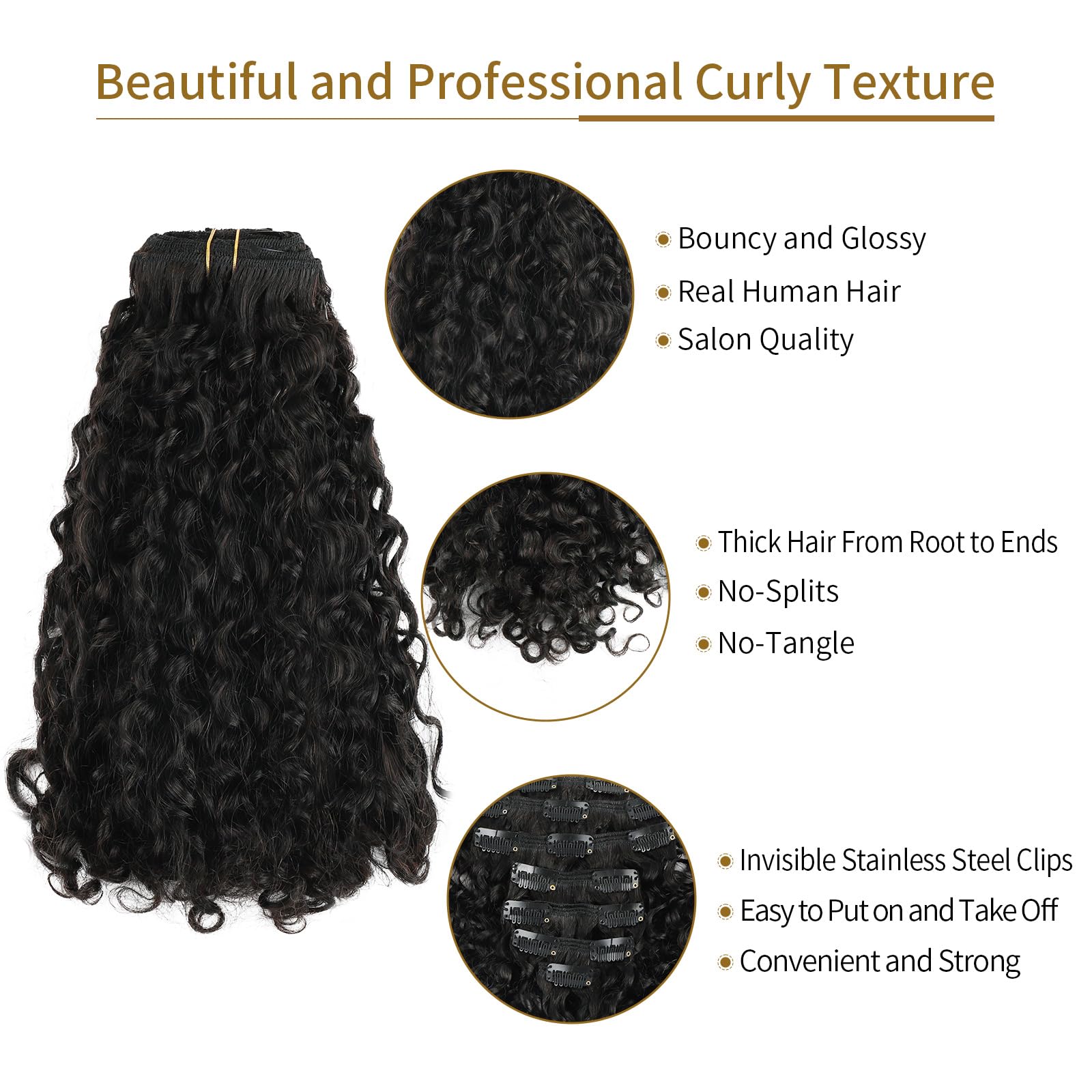 ABH AMAZINGBEAUTY 22 Inch Curly Clip-in Hair Extensions for Black Women - 7Pcs 120G Spiral Curl Human Hair Extensions with Double Weft, Natural Black Virgin Hair - Perfect for Parties, Weddings & Everyday Styling
