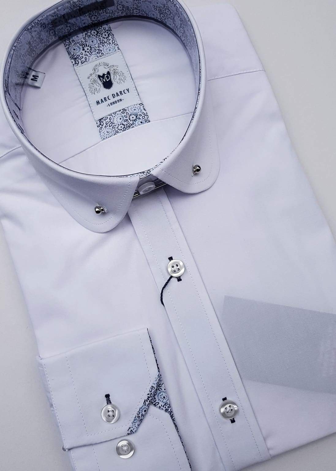 Marc Darcy Benson White Penny Collar Shirt with Collar Bar - Classic Men's Formal Dress Shirt for Business, Weddings & Special Occasions