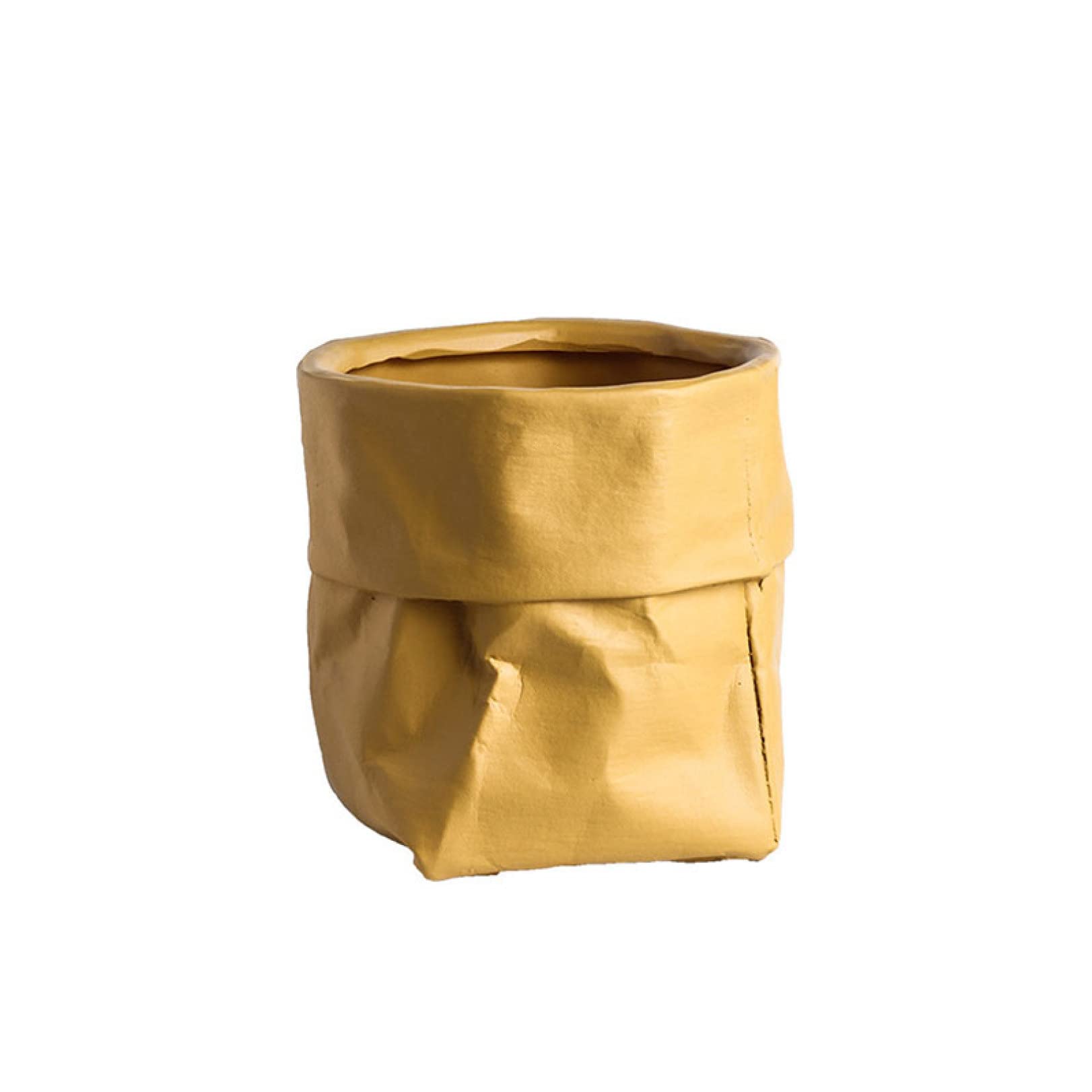 Ceramic Kraft Paper Bag Flower Pot - Eco-Friendly Plant Pot for Succulents, Bonsai, Herbs | Creative Home & Office Decor, Garden Planting, Indoor Greenery