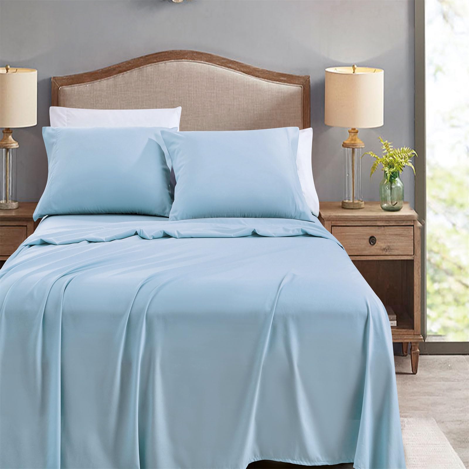 FreshCulture King Size Flat Sheet Set - 6 Pack Ultra Soft Microfiber Bed Sheets for Home, Hotel & Salon Use | Light Blue | Breathable & Wrinkle-Resistant Bedding for All-Season Comfort
