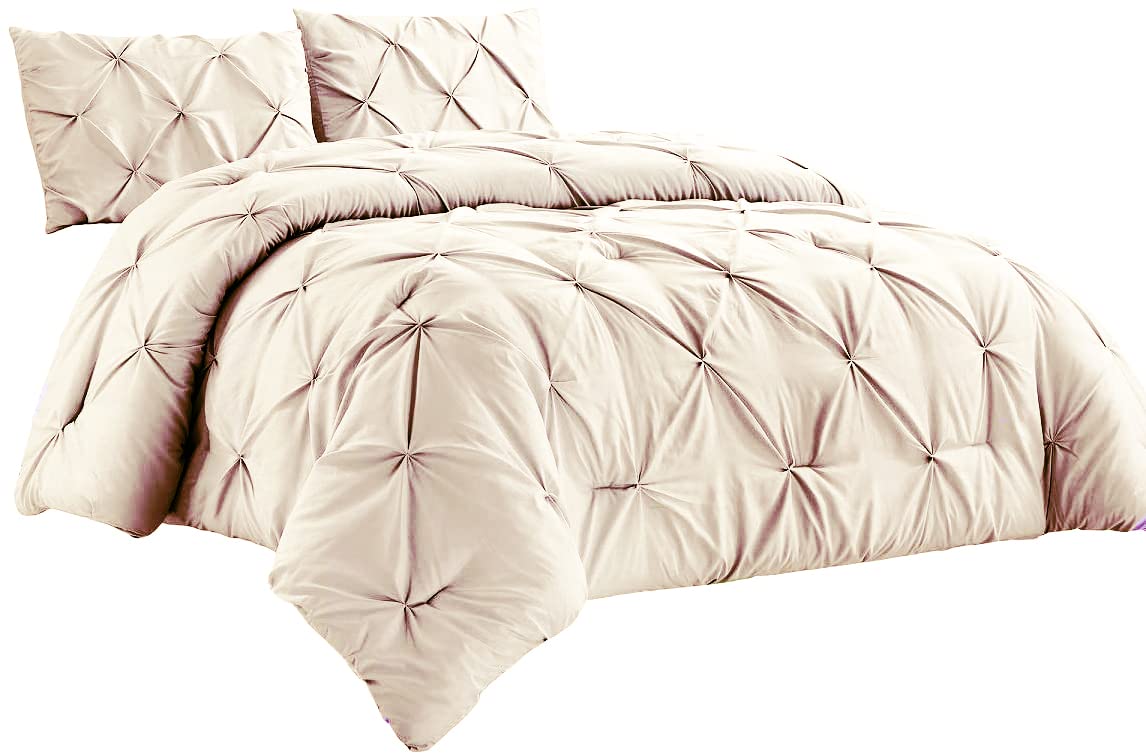 Premium 3-Piece All-Season Goose Down Comforter Set - 500GSM Pinch Pleated Design with Corner Tabs, 600 Thread Count 100% Cotton Cover | Ultra Warm & Lightweight Oversized Queen Bedding | Perfect for Cold Weather & Luxury Bedroom Decor (Ivory)