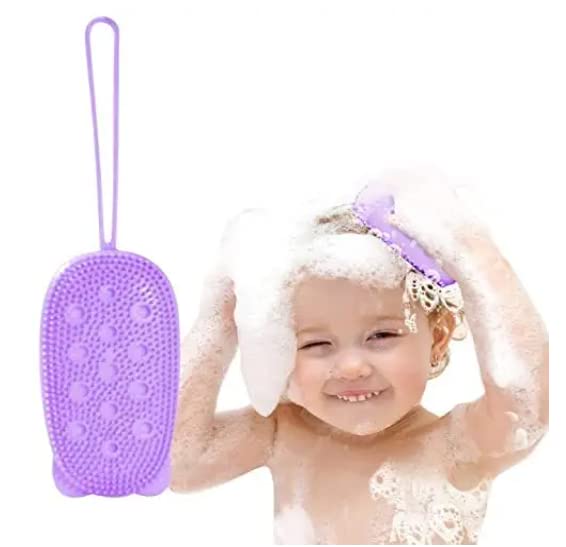 Purvaa Collection Silicone Body Scrubber & Massage Brush with Shampoo Dispenser - Soft Exfoliating Shower Brush for Men, Women & Kids - Unisex Bath Accessory (Multicolor, 1PC) - Perfect for Spa Days, Gentle Skin Exfoliation & Relaxing Shower Routines