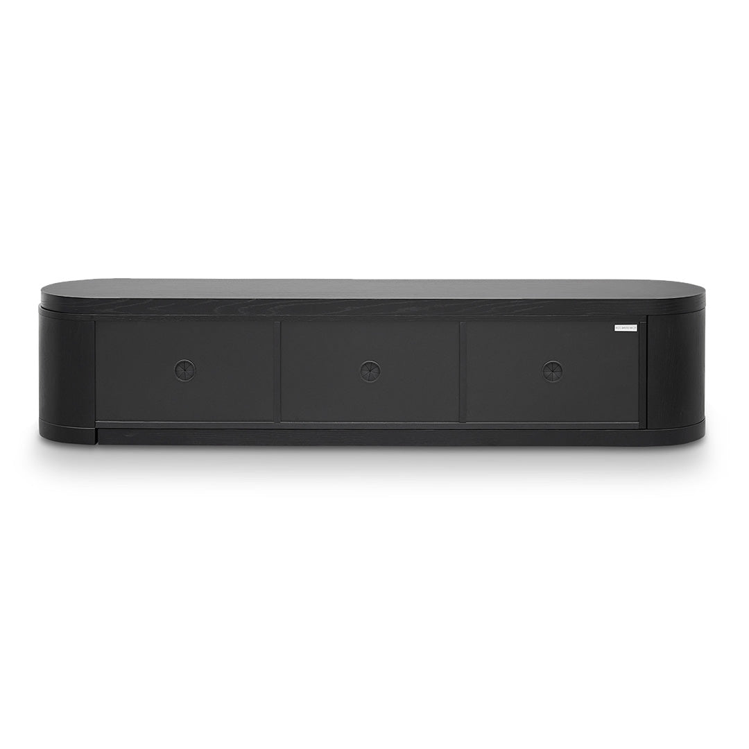 Extendable TV Stand Entertainment Center - Solid Black Oak Wood Media Console for Living Room, Bedroom & Home Theater