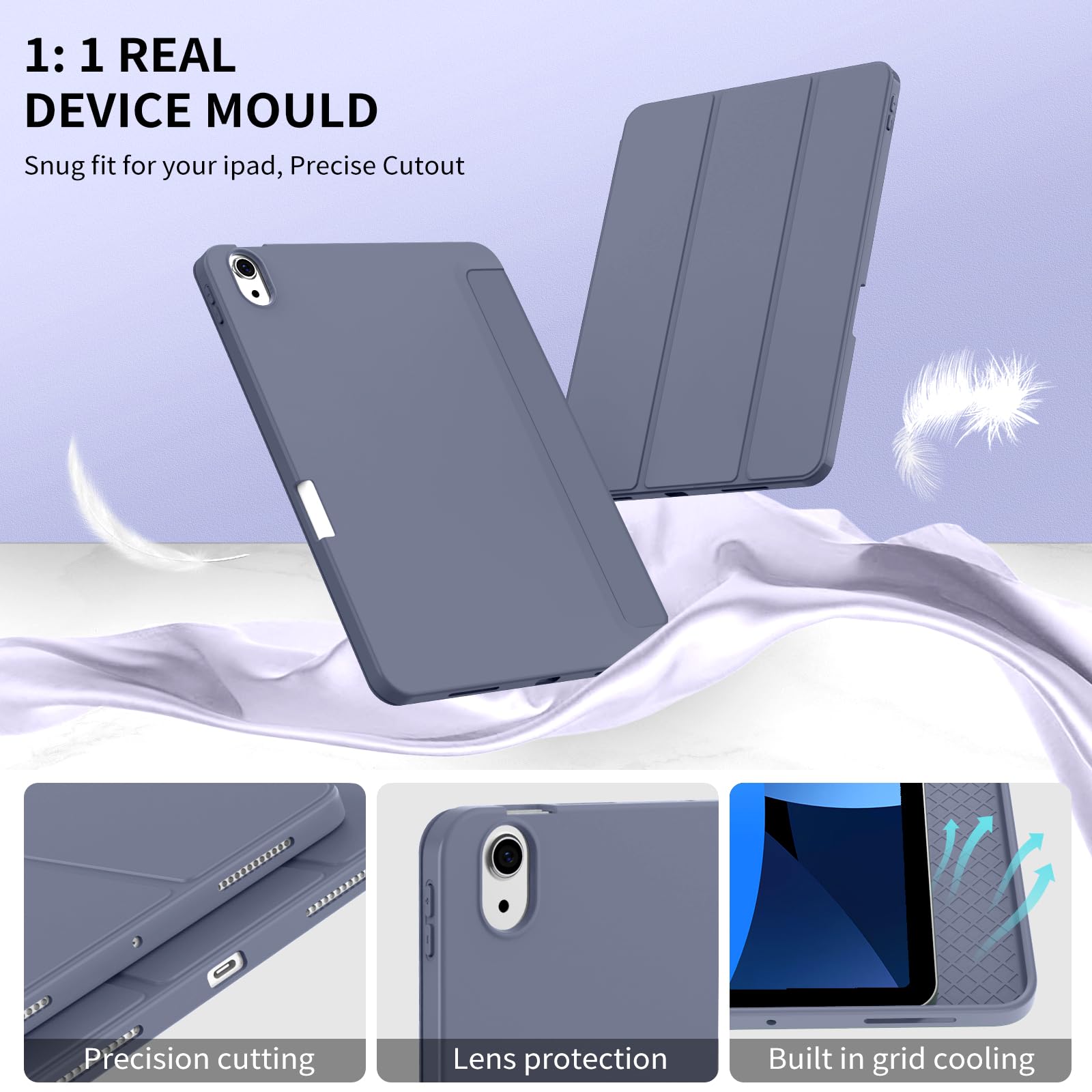 Premium KENKE iPad Air 11 Inch Case (M3/M2 2025/2024) & iPad Air 10.9 Inch 5th/4th Gen (2022/2020) - Slim Trifold Stand Cover with Pencil Holder, Auto Sleep/Wake & Shockproof Protection - Purple | Perfect for Work, Travel & School Use