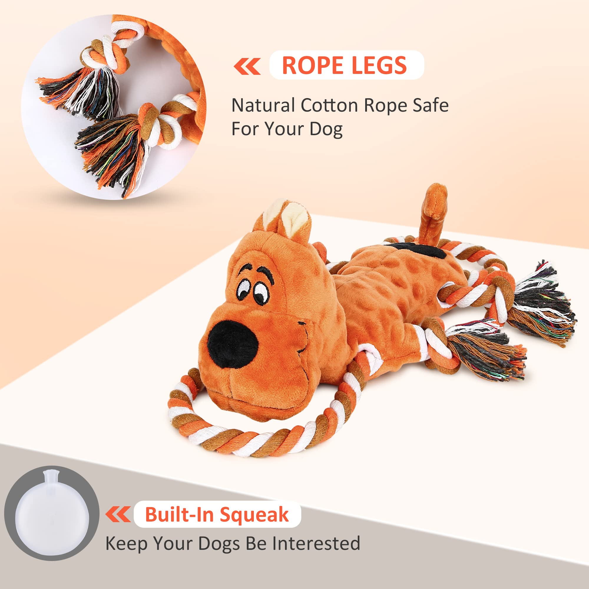 IOKHEIRA Squeaky Dog Toys for Large Breeds - Plush Cotton Chew Toy with Built-in Squeaker for Teeth Cleaning & Play - Perfect for Tug of War, Boredom Relief & Interactive Playtime at Home or Outdoors