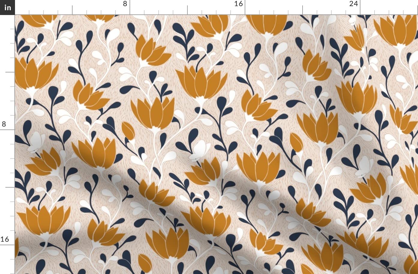 Premium Organic Cotton Sateen Fabric by The Yard - White Floral Navy Mid-Century Modern Print for Sewing, Quilting, Apparel & Home Decor | Perfect for DIY Projects, Curtains, Pillows & Upholstery