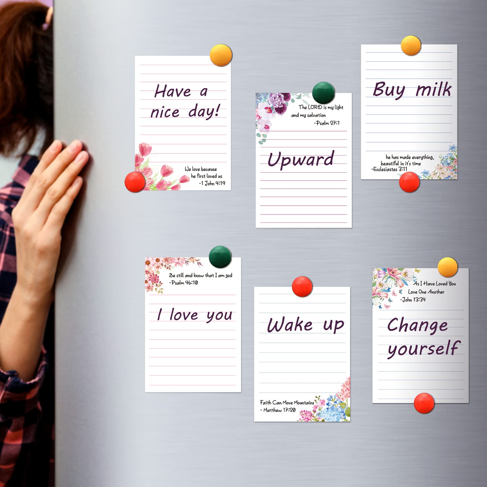8 Pack Christian Inspirational Sticky Notes with Floral Design & Bible Verses - 4 x 5.5 Inch Religious Memo Pads for Prayer Journal, Bible Study, Office Notes & Daily Planning