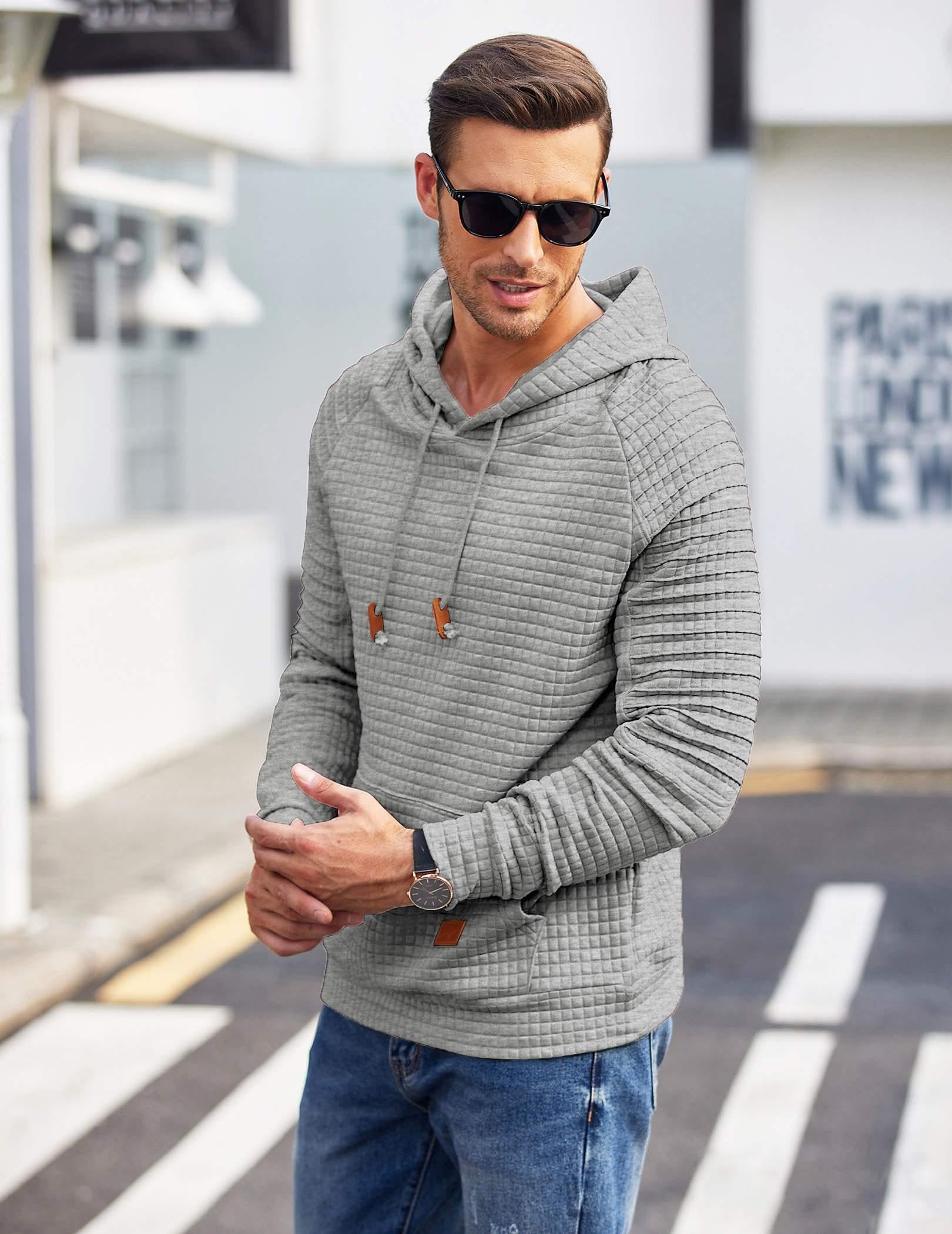 COOFANDY Men's Casual Long Sleeve Pullover Hoodie with Drawstring & Kangaroo Pocket - Soft Waffle Knit Fabric for Everyday Wear, Street Style & Outdoor Activities