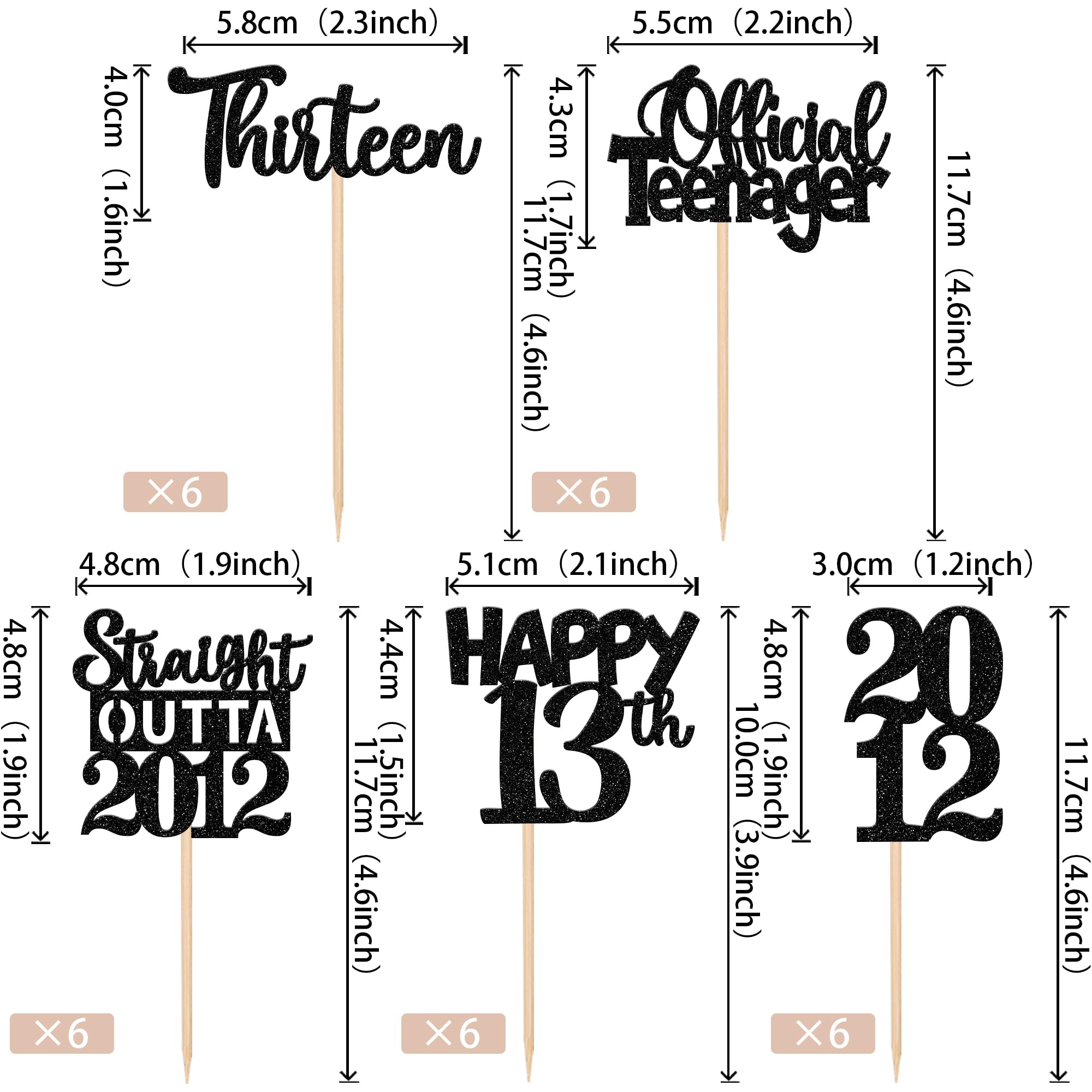 30PCS Black 13th Birthday Cupcake Toppers - Glitter Thirteen Happy 13th Straight Outta 2012 Cupcake Picks - Cheers to 13 Years Party Decorations - Perfect for 13th Birthday, Anniversary & Teen Celebrations
